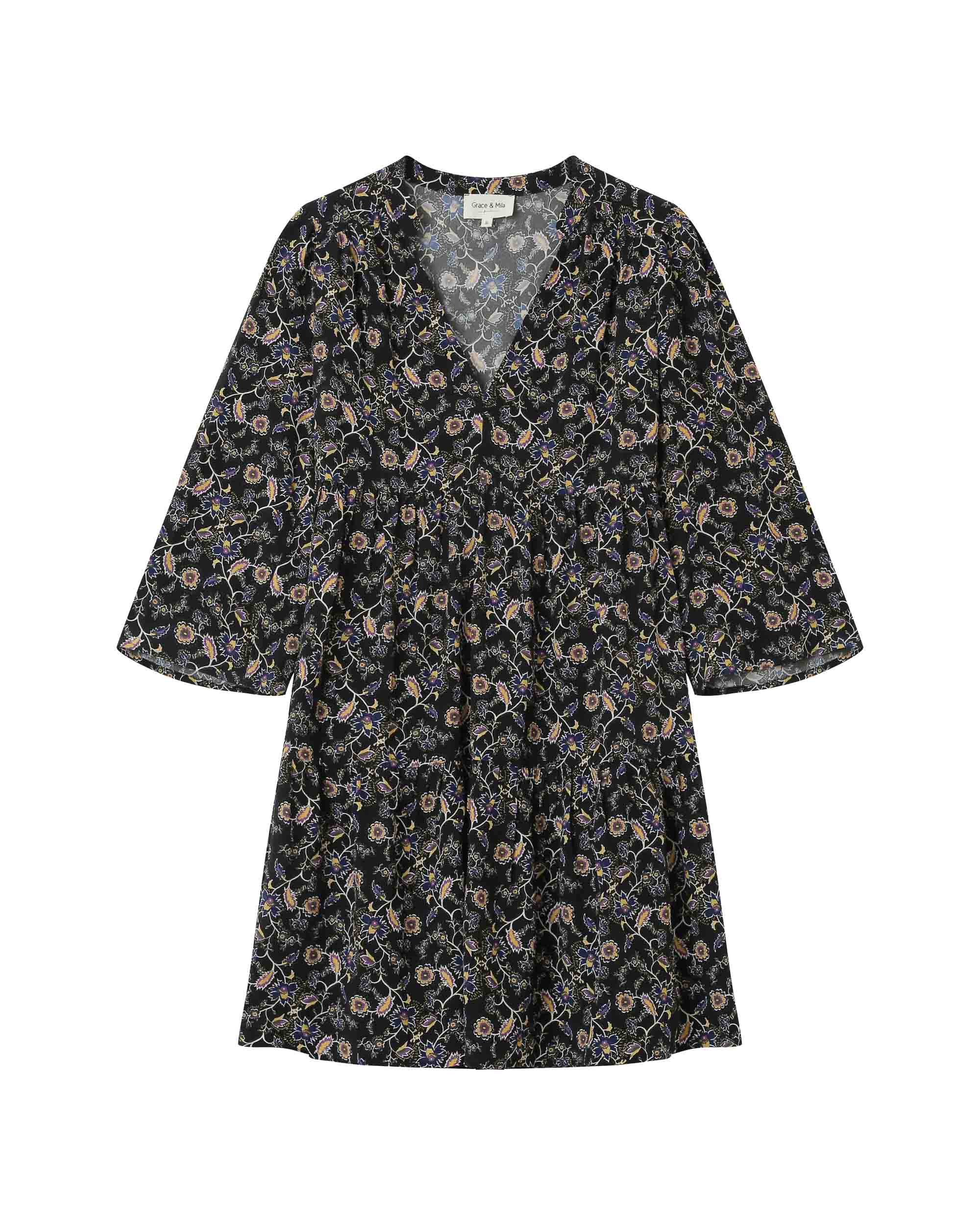 Robe Courte A Fleurs Noir Sirius - Image 6