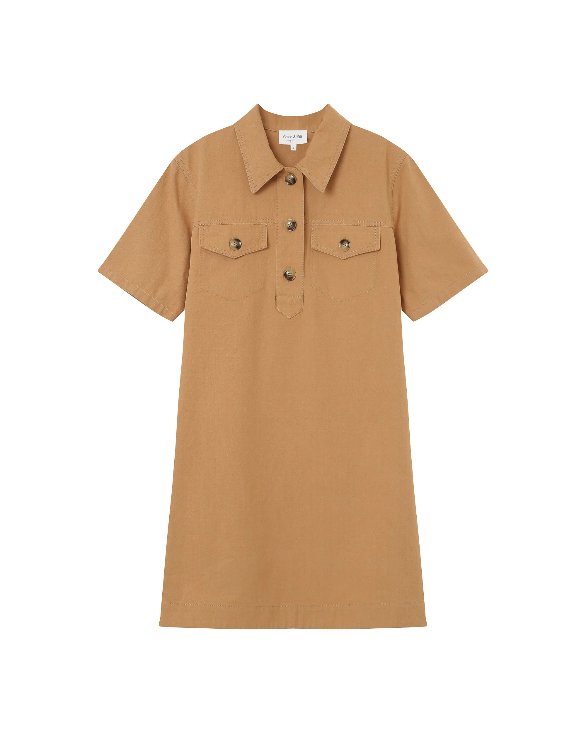 Robe Courte Col Boutonne Camel Philine - Image 6