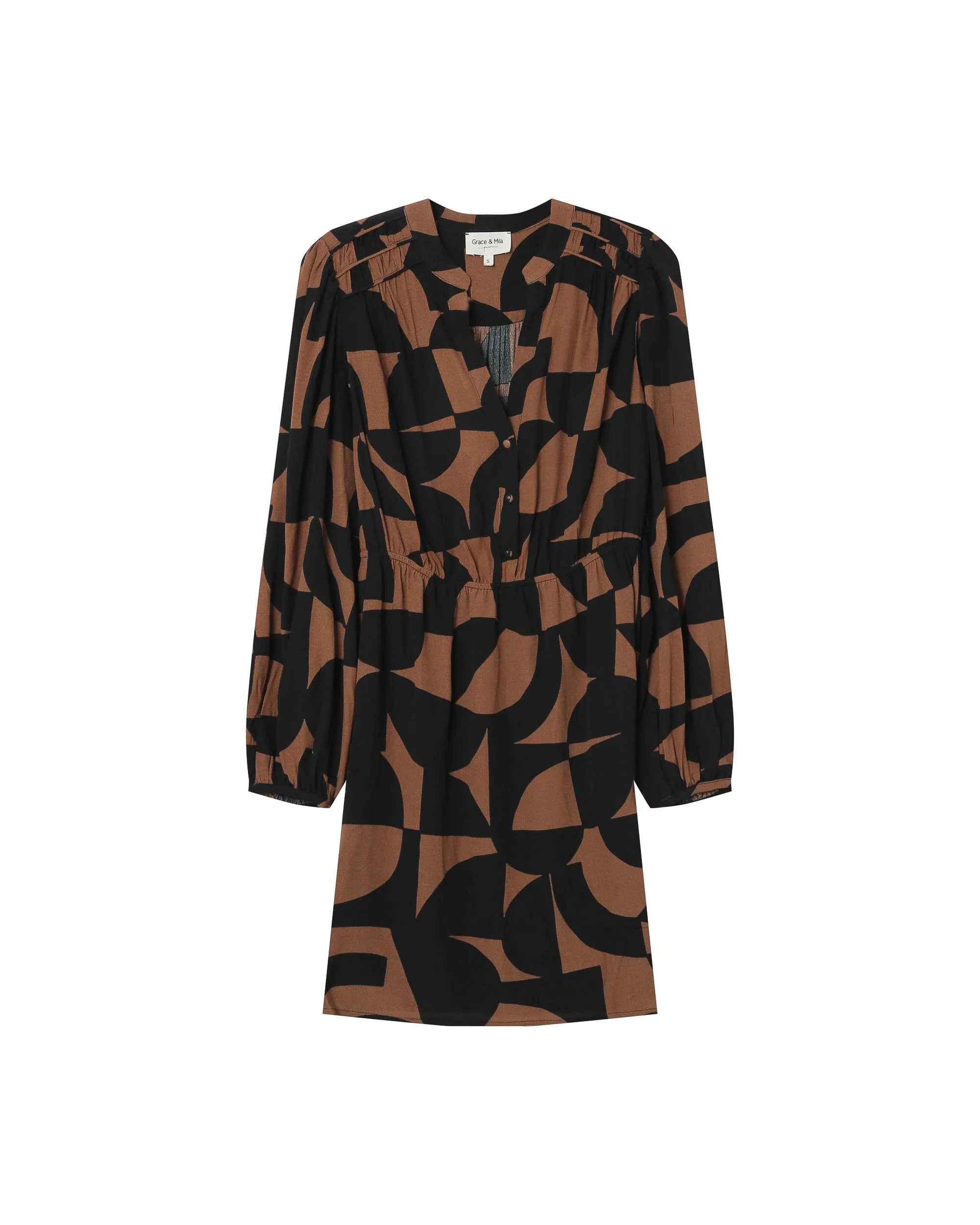 Robe Courte Graphique Chocolat Selia - Image 5