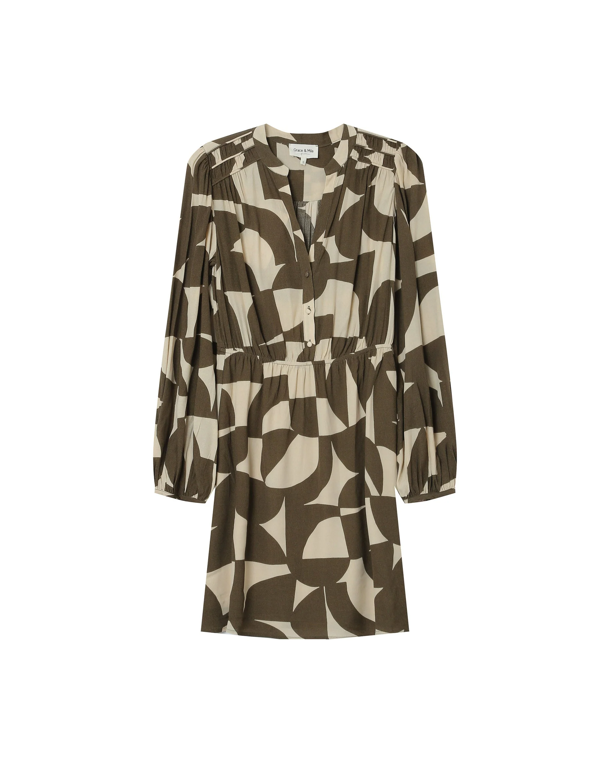 Robe Courte Graphique Olive Selia - Image 5