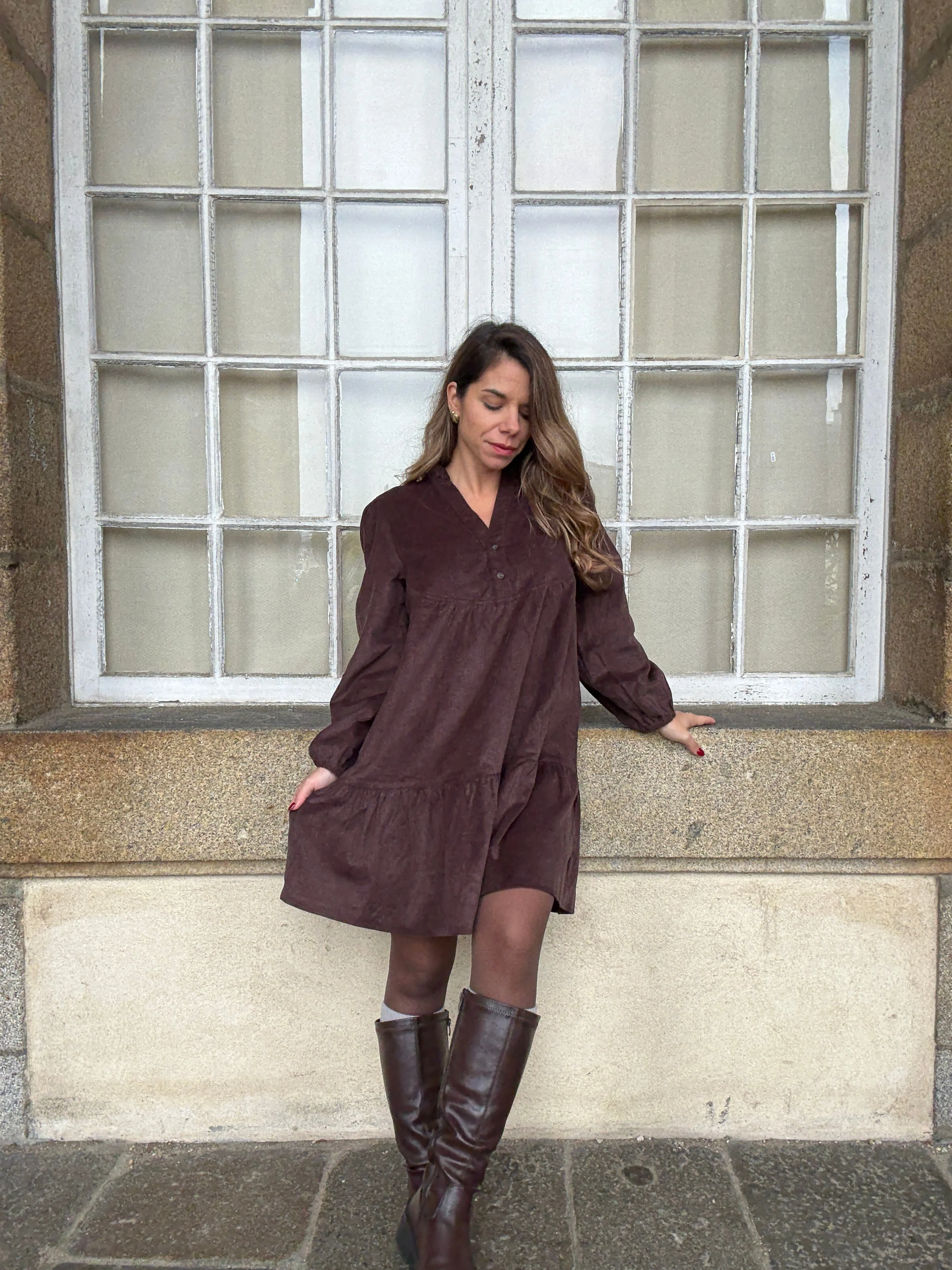 Robe En Velours Hortense Chocolat - Image 2