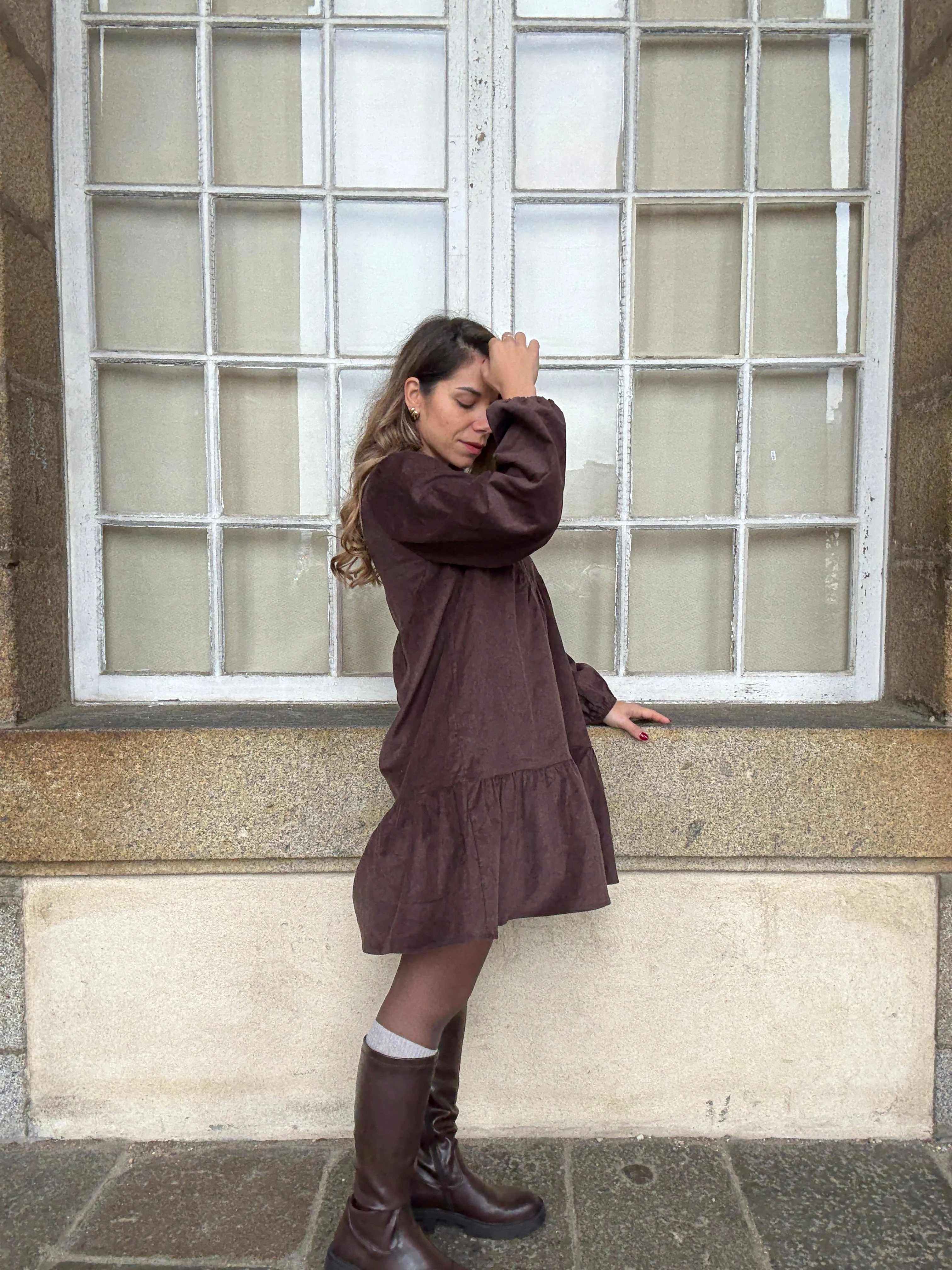 Robe En Velours Hortense Chocolat - Image 5