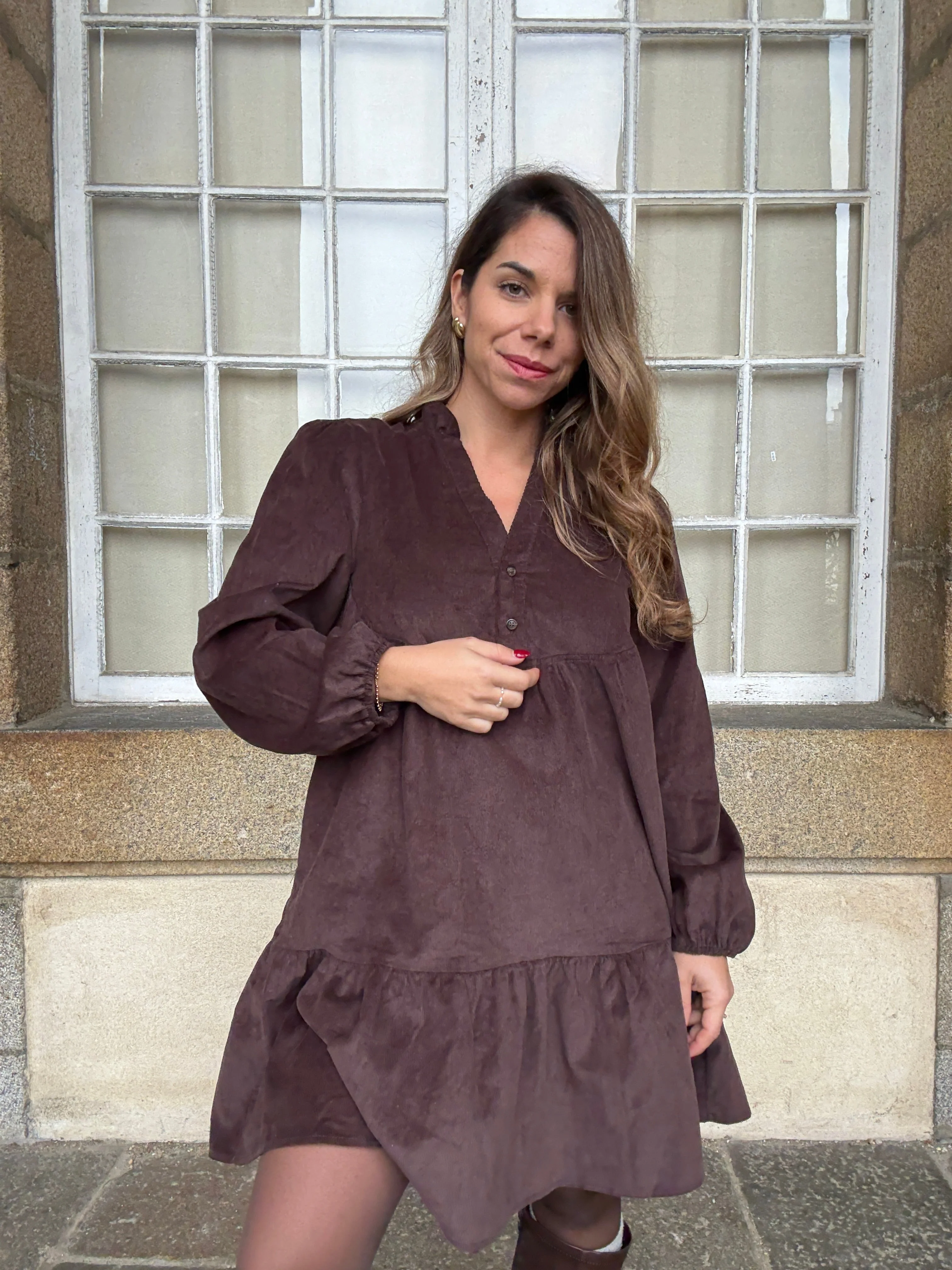 Robe En Velours Hortense Chocolat - Image 7