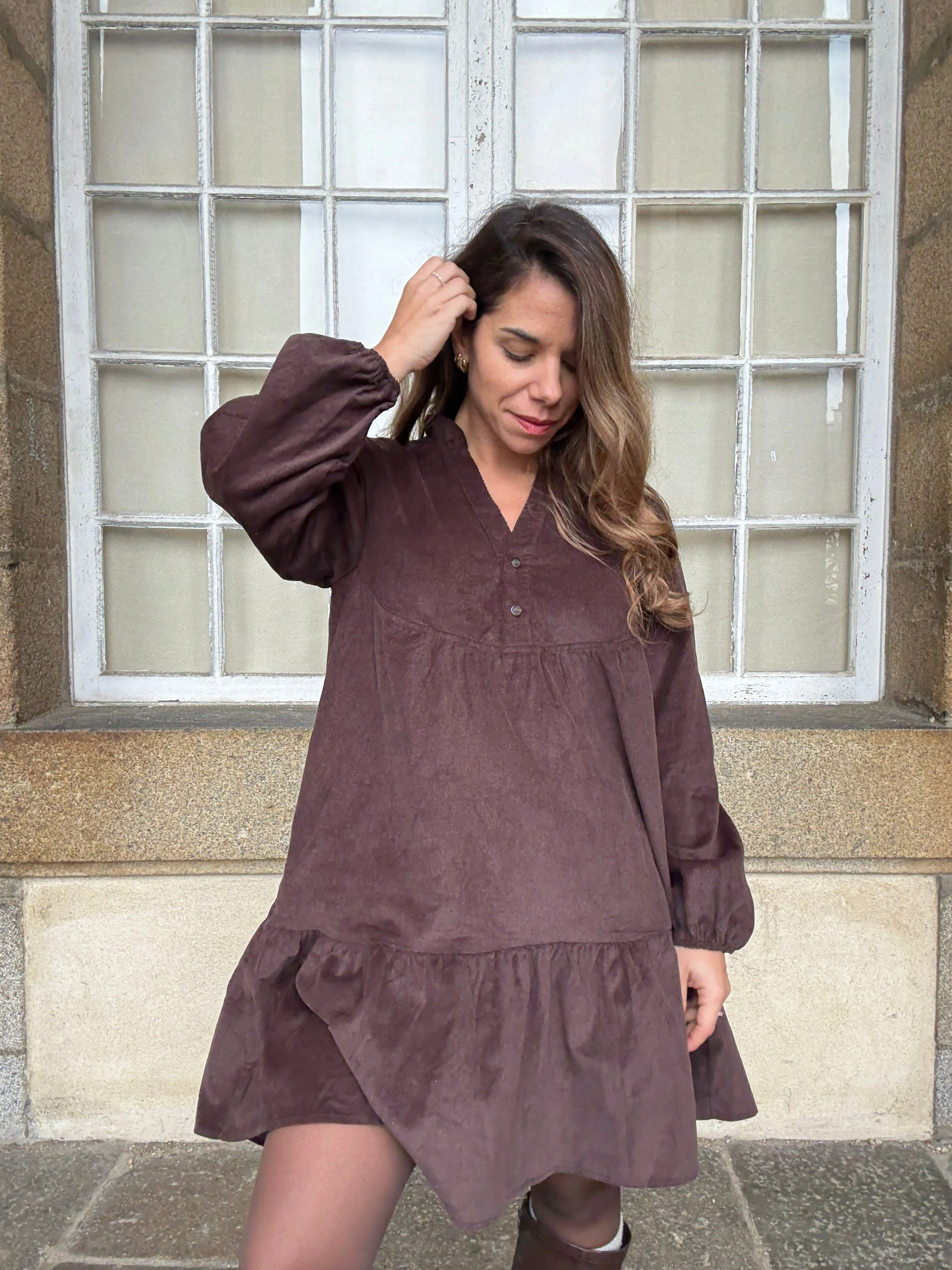 Robe En Velours Hortense Chocolat - Image 8
