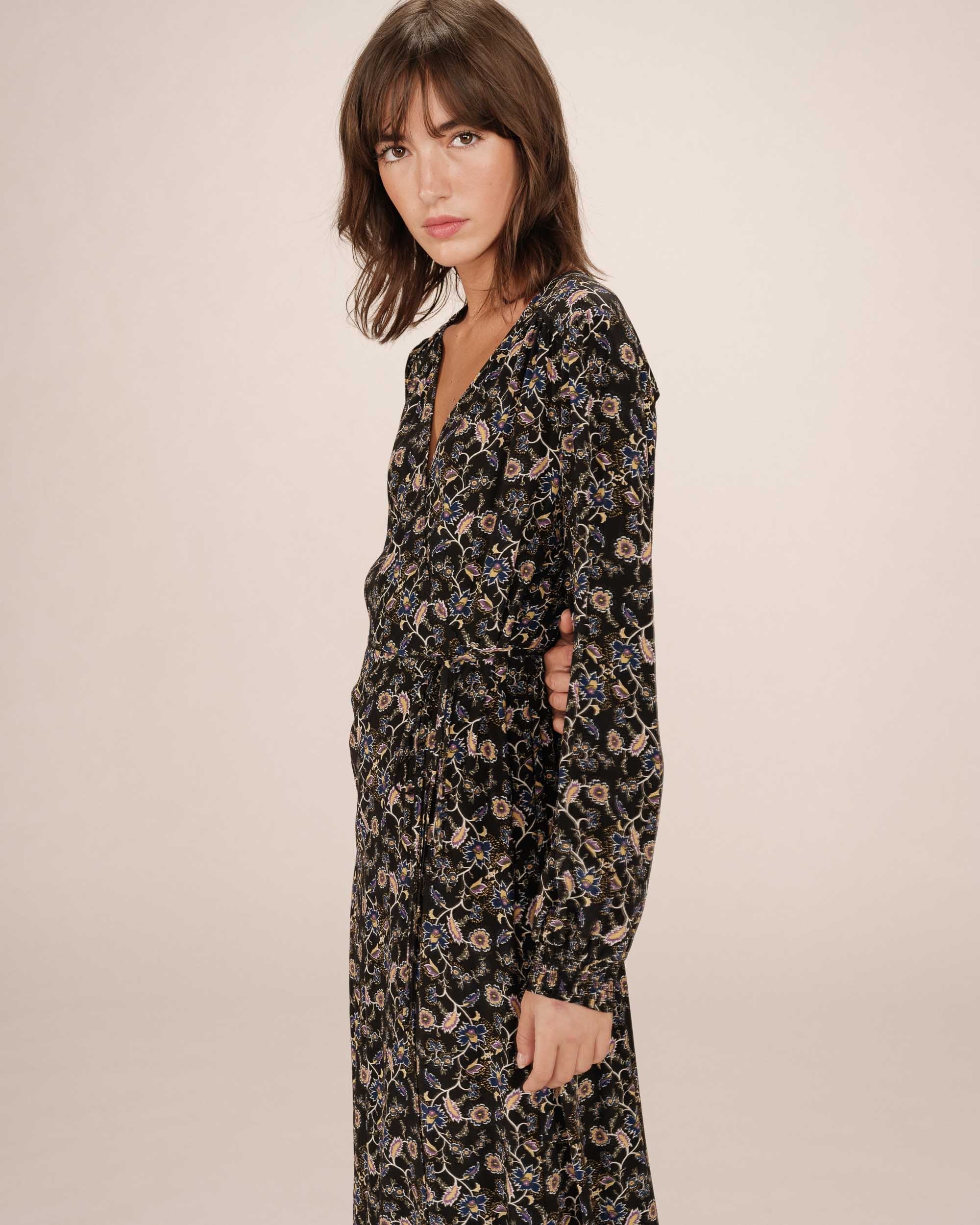 Robe Longue A Fleurs Noir Superbe - Image 4