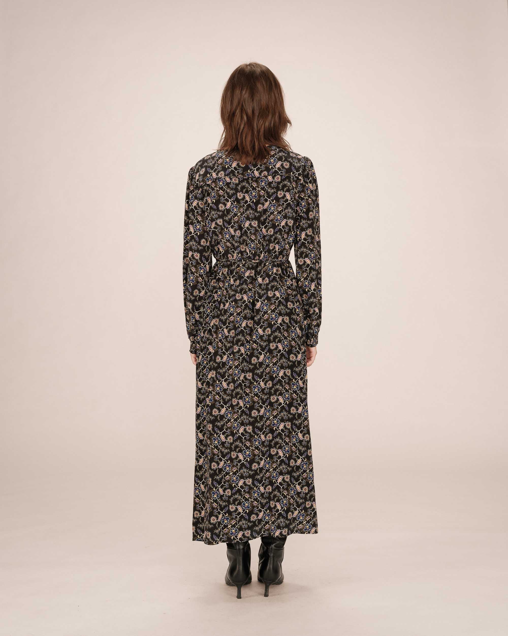 Robe Longue A Fleurs Noir Superbe - Image 6
