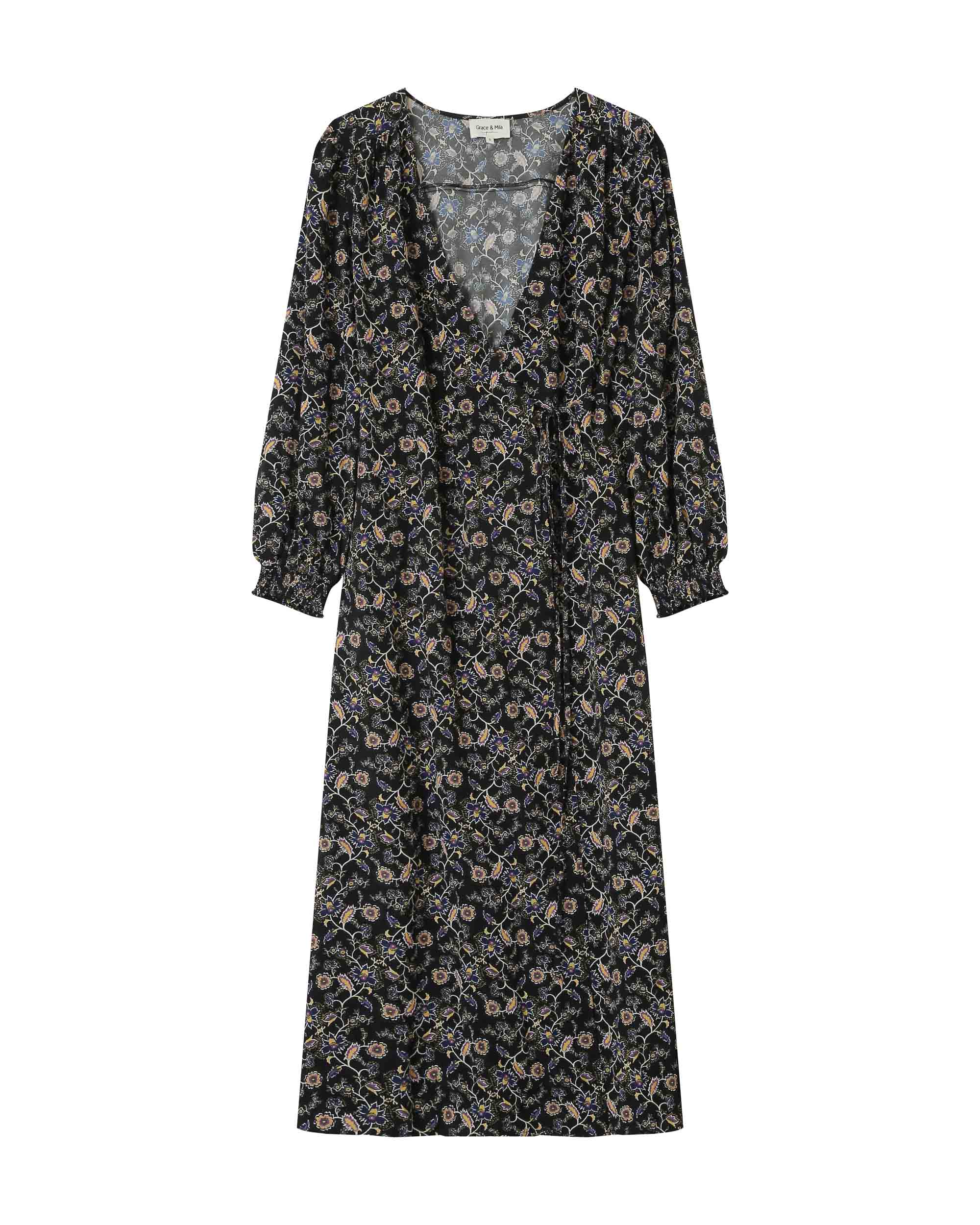 Robe Longue A Fleurs Noir Superbe - Image 7