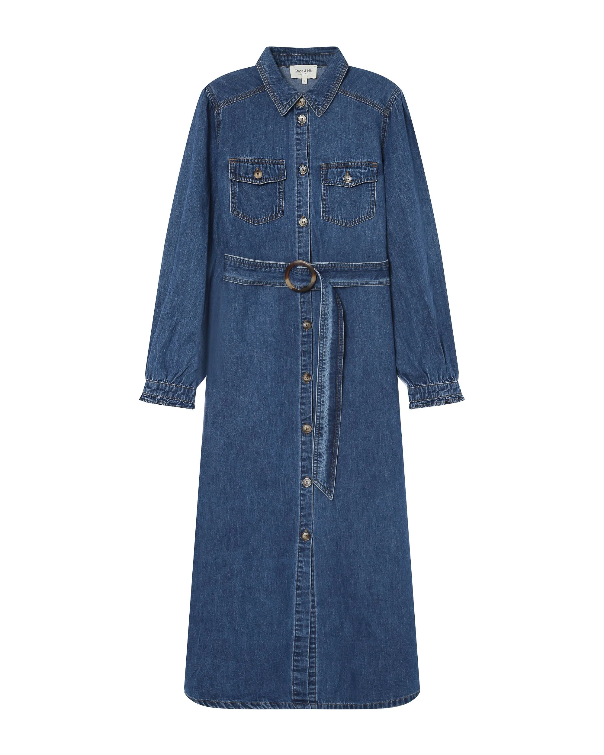 Robe Longue Chemise Medium Blue Shanie - Image 6