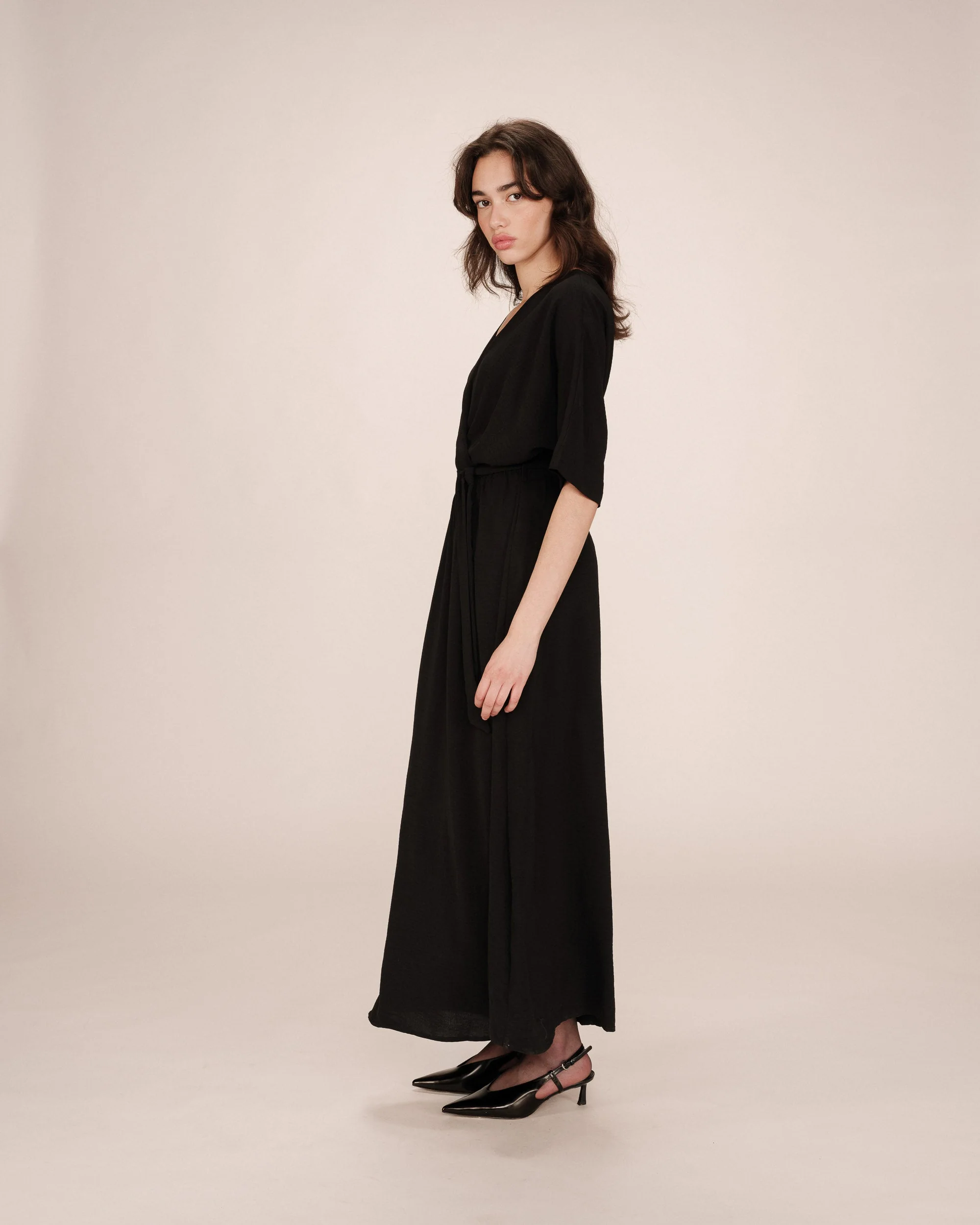 Robe Longue Portefeuille Noir Maud - Image 3
