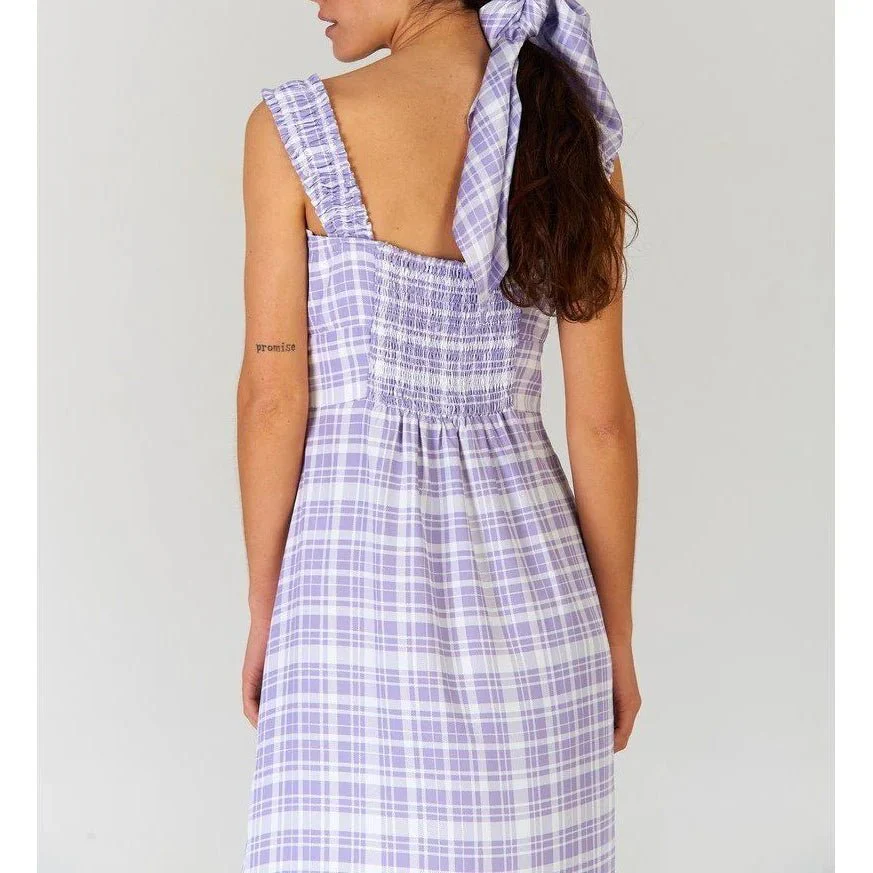 Robe Midi Carreaux Lavande - Lila - Image 3