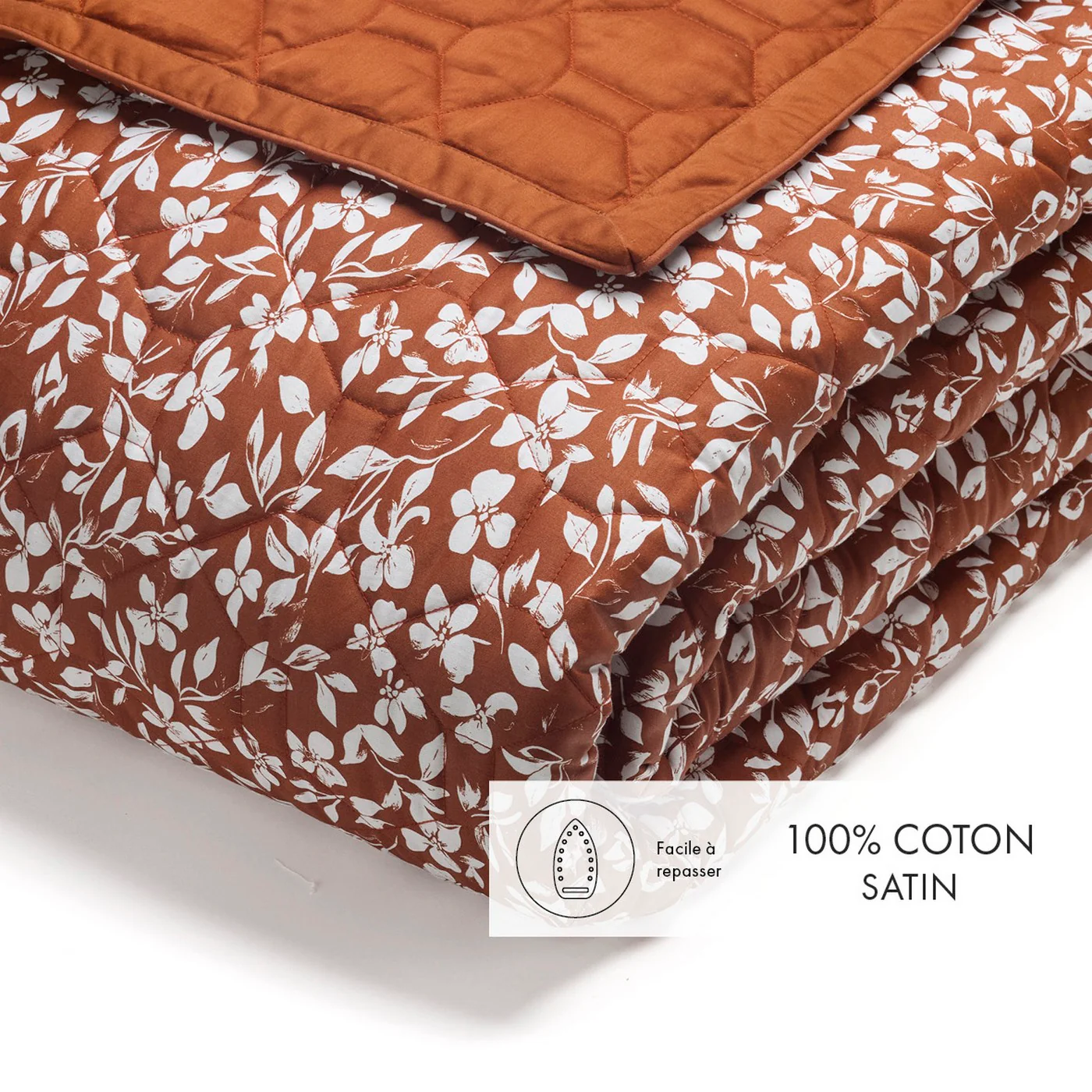 Couvre-Lit Satin De Coton - Terracotta - Floréal - Image 2
