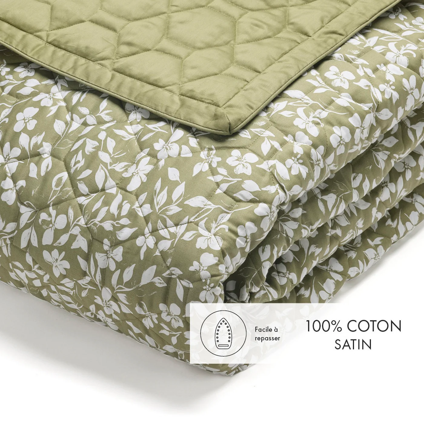 Couvre-Lit Satin De Coton - Vert - Floréal - Image 2