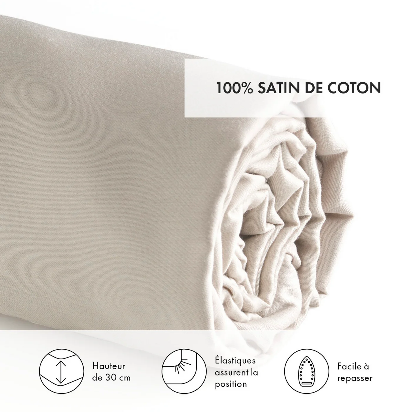 Drap-Housse Satin De Coton - Beige - Uni - Image 4