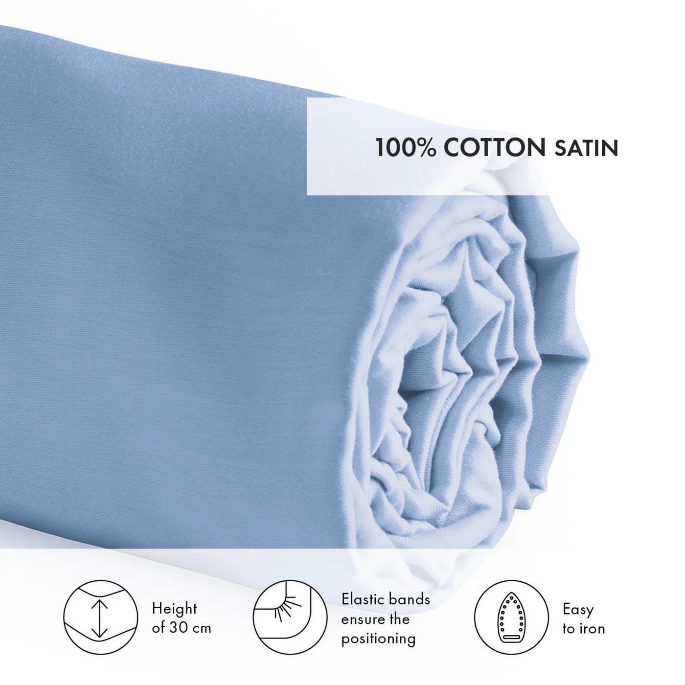 Drap-Housse Satin De Coton - Bleu Clair - Uni - Image 3
