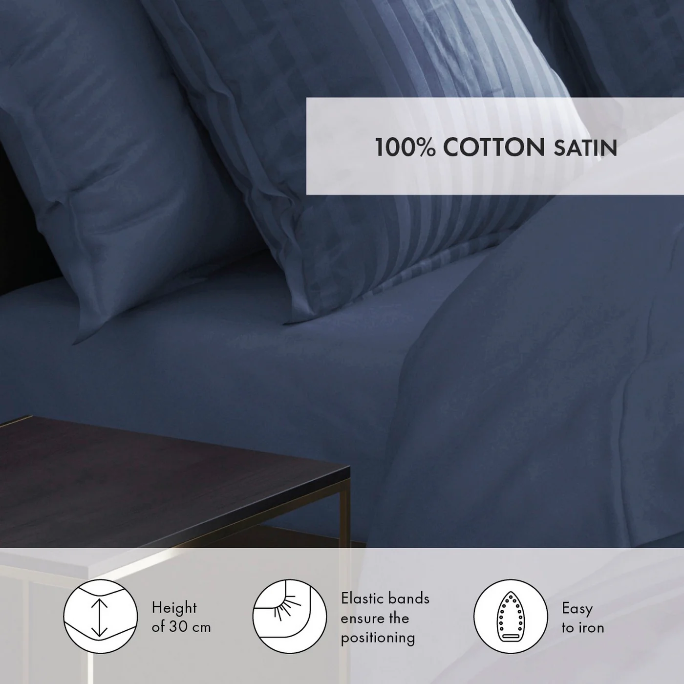 Drap-Housse Satin De Coton - Bleu Foncé - Uni - Image 3