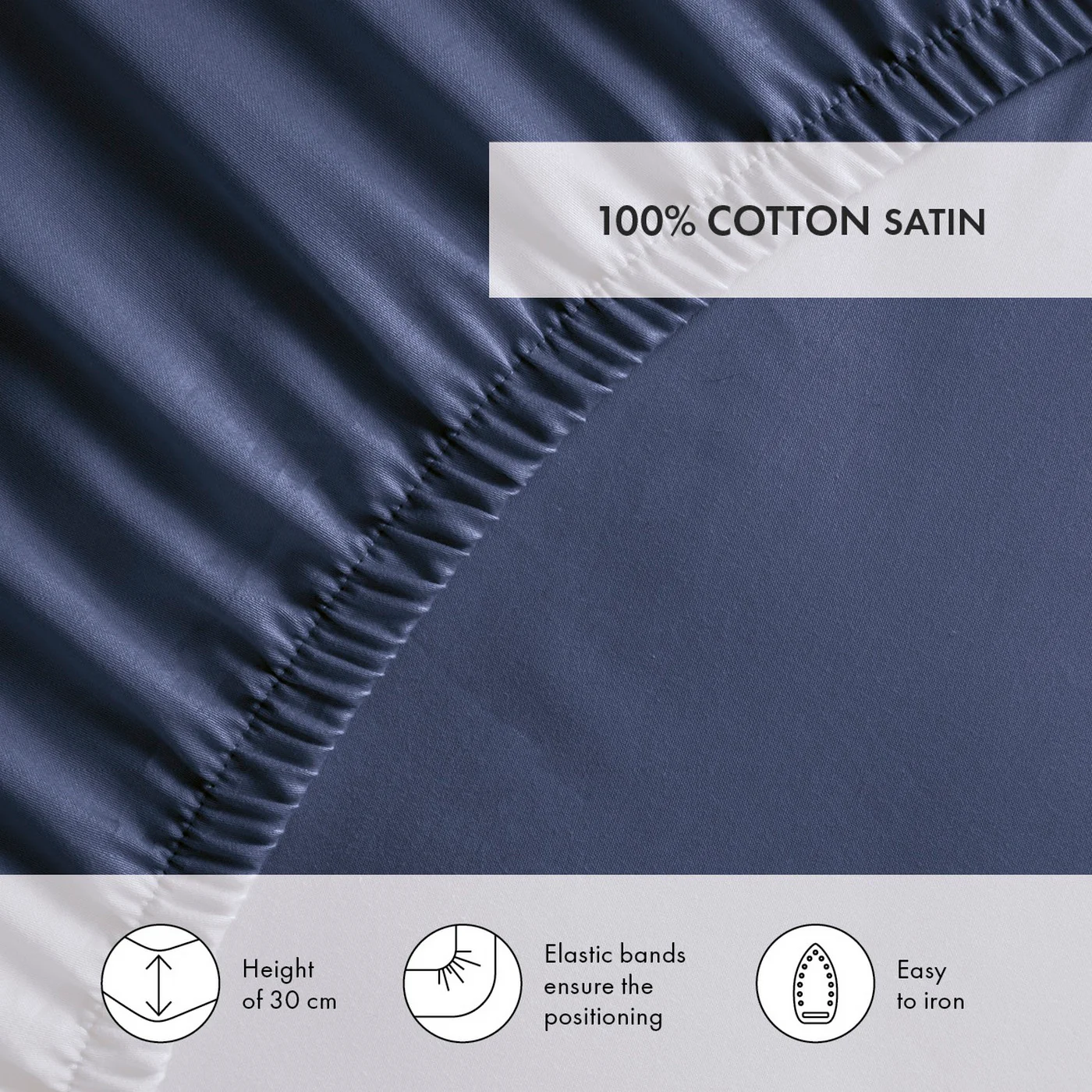 Drap-Housse Satin De Coton - Bleu Foncé - Uni - Image 3