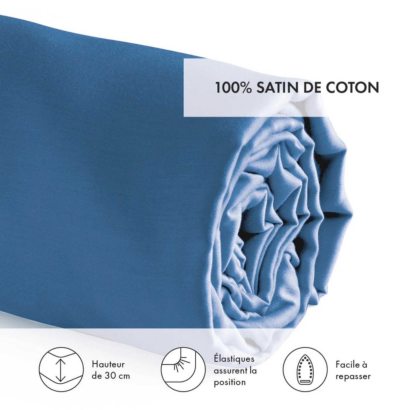 Drap-Housse Satin De Coton - Bleu - Uni - Image 4