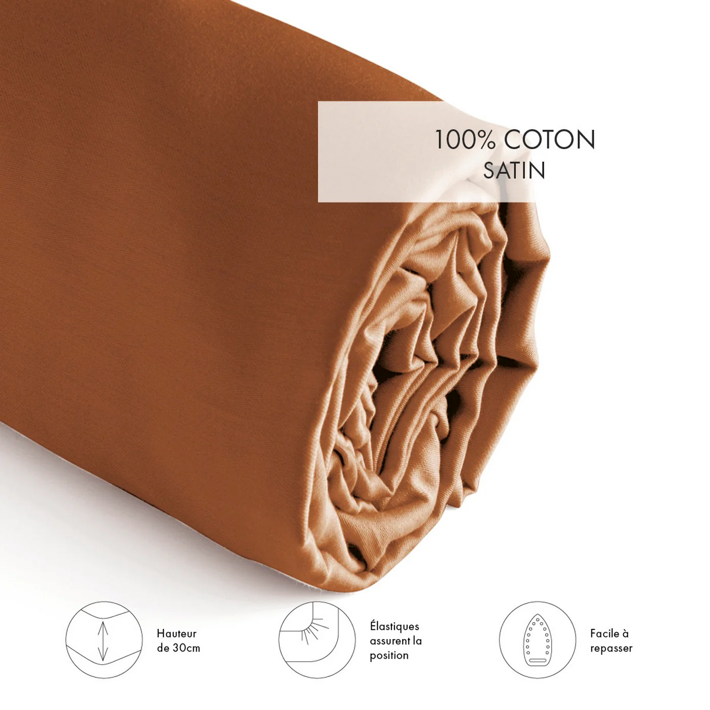 Drap-Housse Satin De Coton - Brun - Uni - Image 3