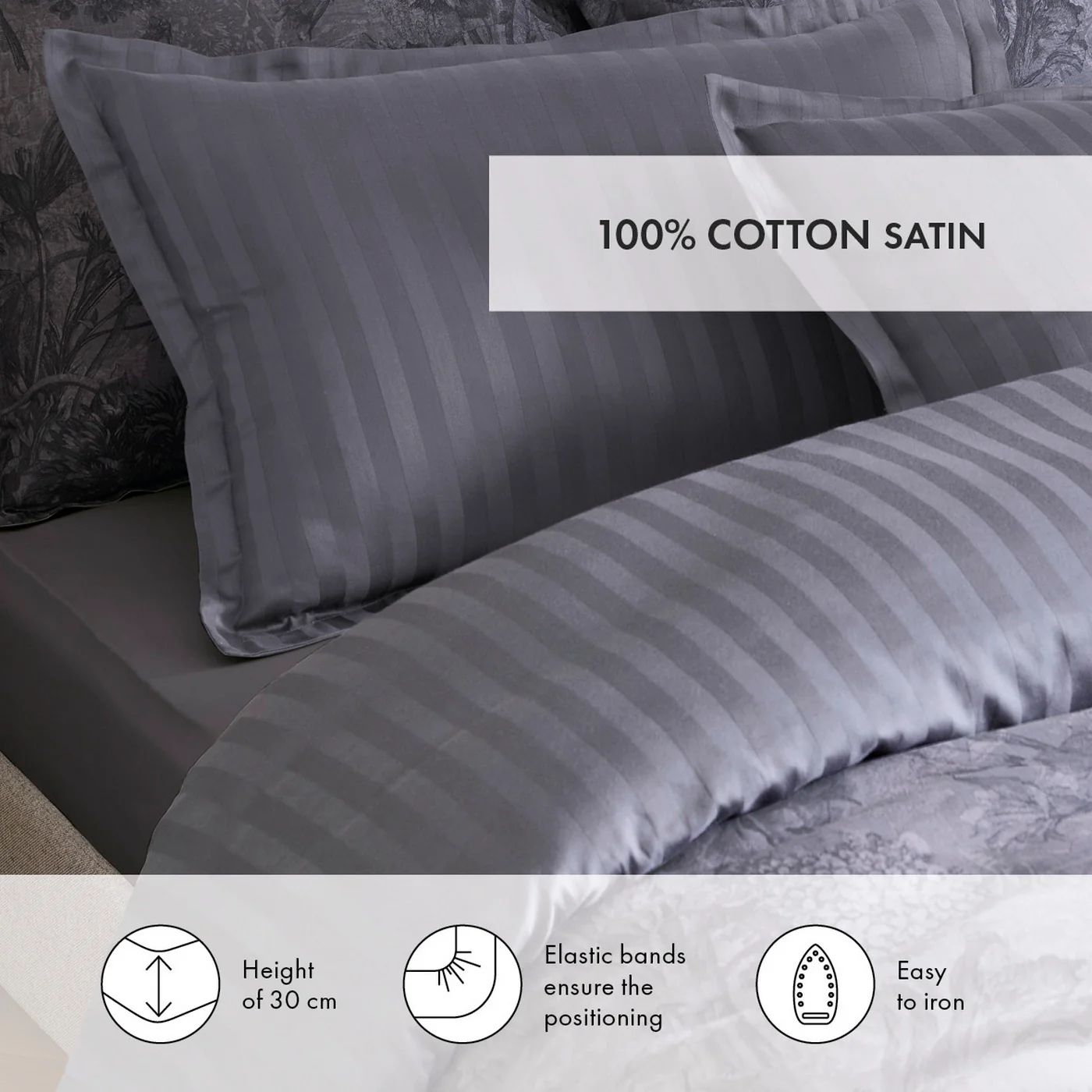 Drap-Housse Satin De Coton - Gris Foncé - Uni - Image 3