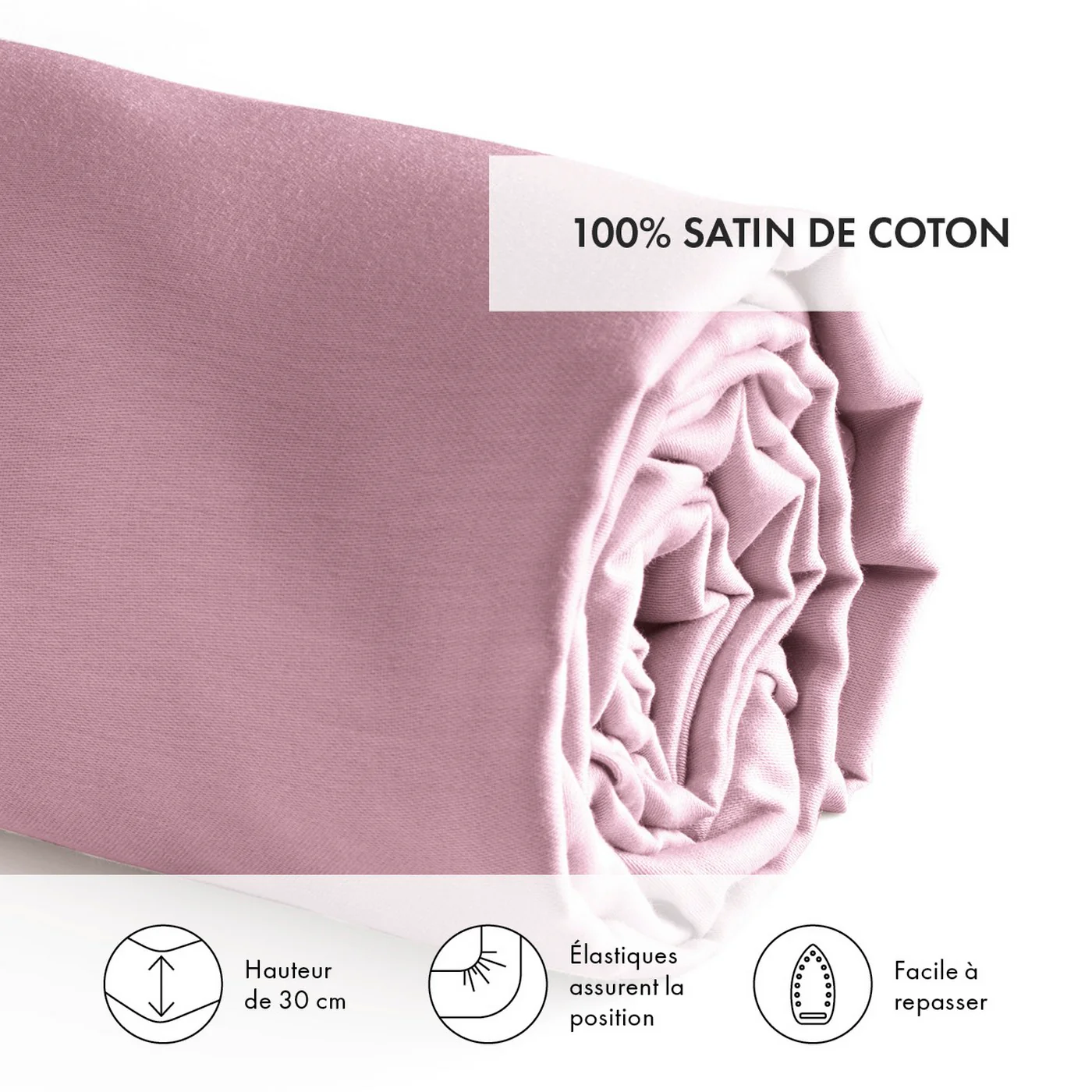 Drap-Housse Satin De Coton - Rose - Uni - Image 2