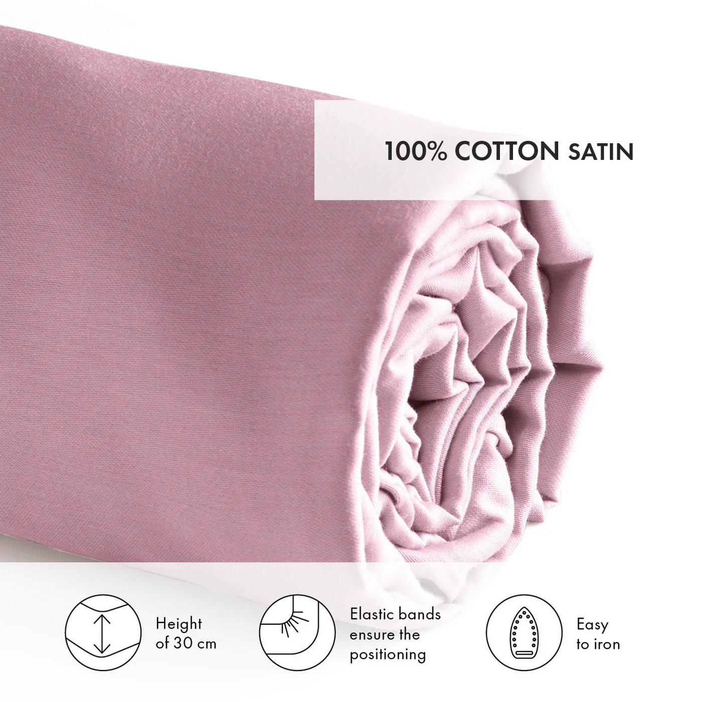 Drap-Housse Satin De Coton - Rose - Uni - Image 3