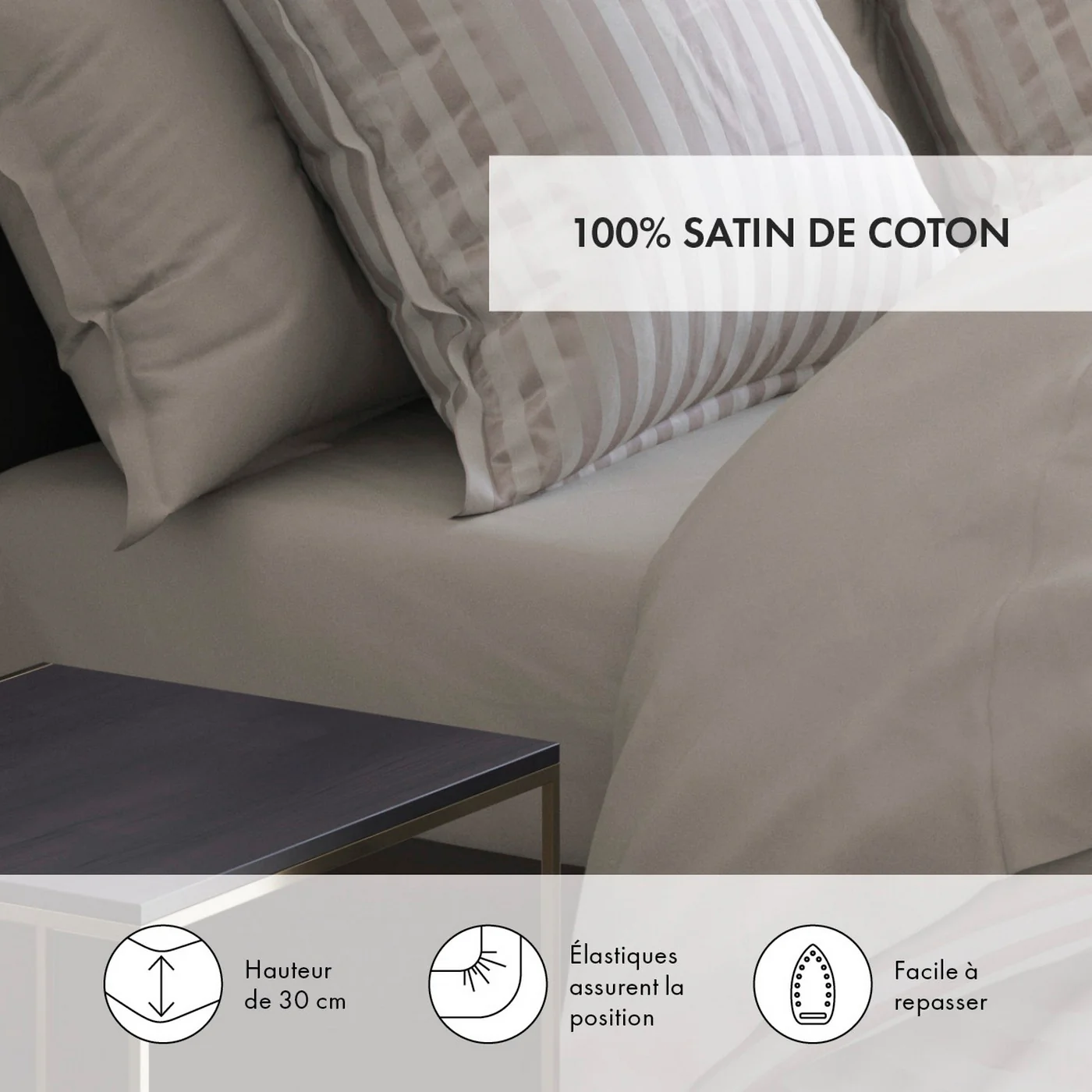 Drap-Housse Satin De Coton - Taupe - Uni - Image 2