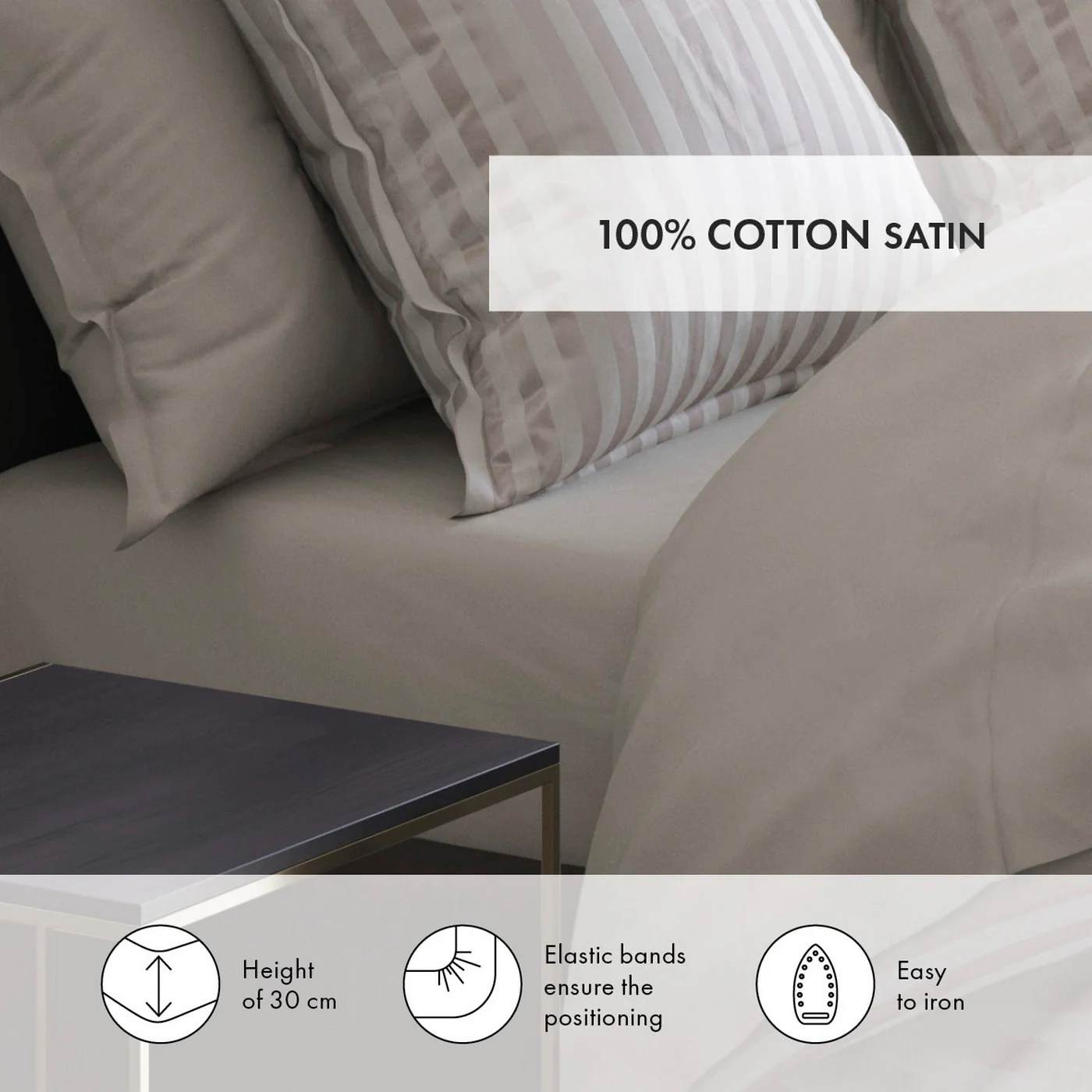 Drap-Housse Satin De Coton - Taupe - Uni - Image 3