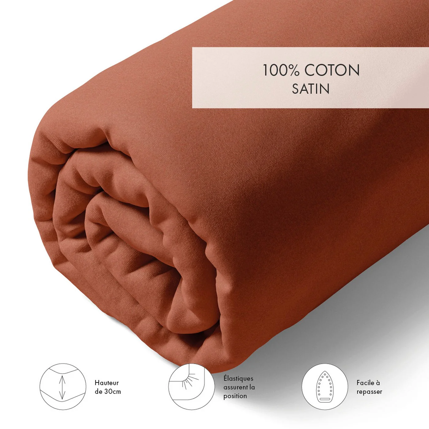 Drap-Housse Satin De Coton - Terracotta 01 - Uni - Image 3