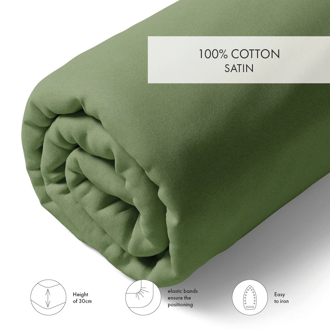 Drap-Housse Satin De Coton - Vert 11 - Uni - Image 4