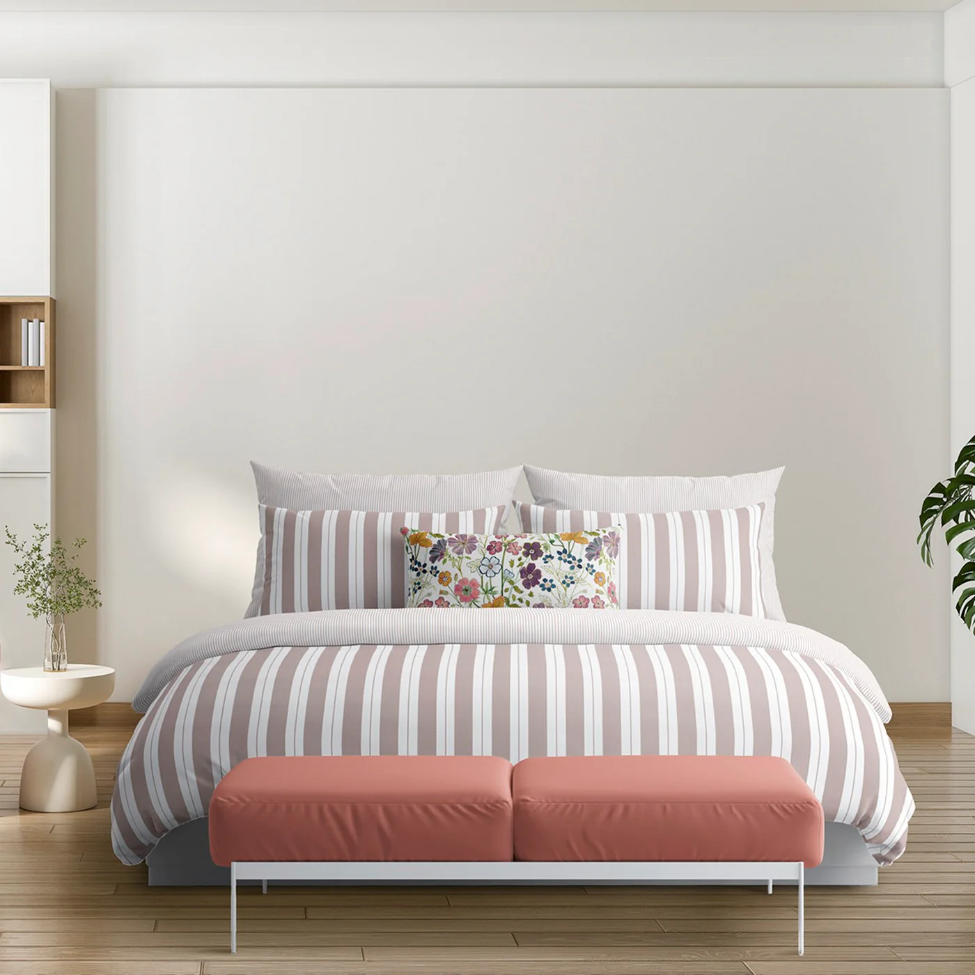 Drap-Housse Satin De Coton - Vieux Rose - Fines Rayures - Image 2