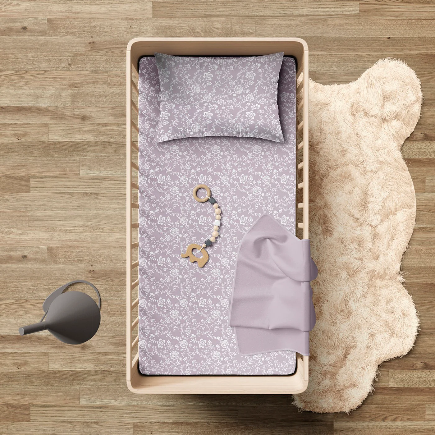 Drap Plat Bébé Satin De Coton - Lavande - Parterre De Roses - Image 2