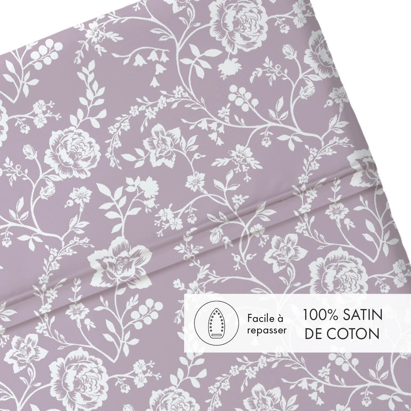 Drap Plat Bébé Satin De Coton - Lavande - Parterre De Roses - Image 3