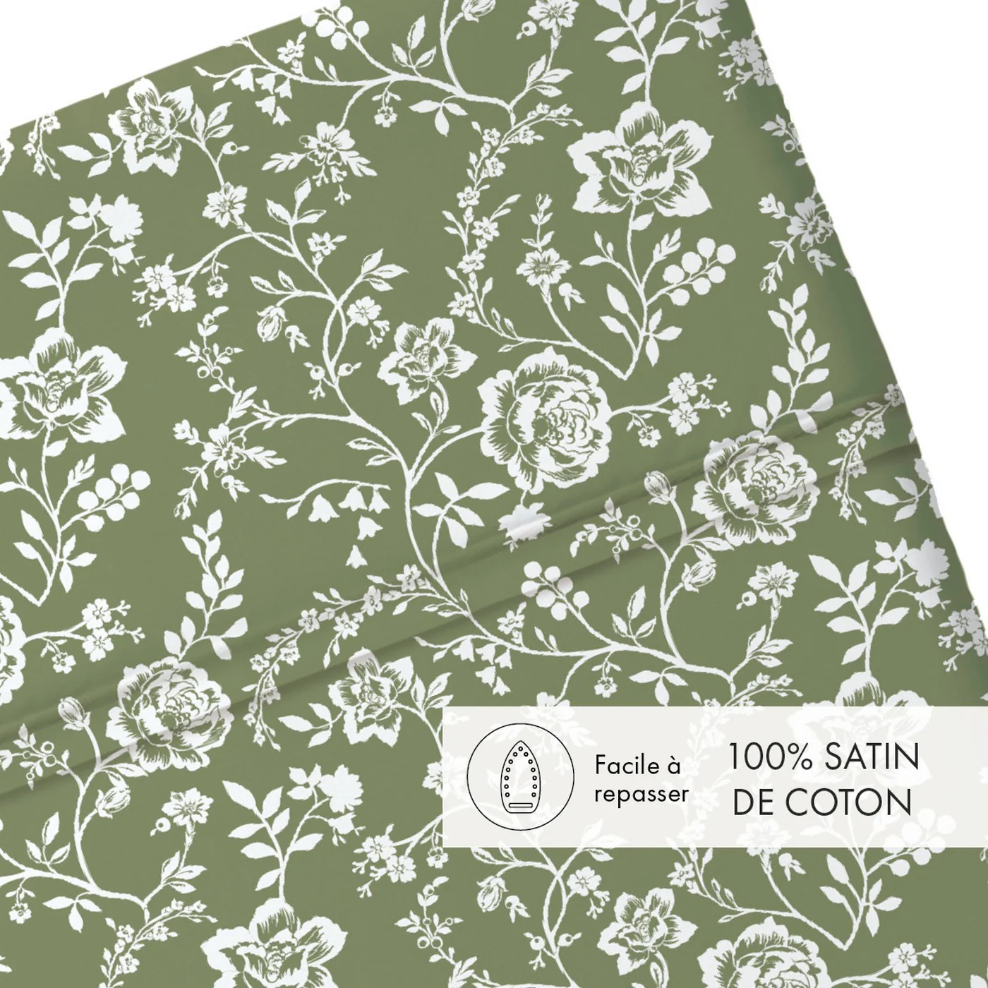Drap Plat Bébé Satin De Coton - Vert - Parterre De Roses - Image 3