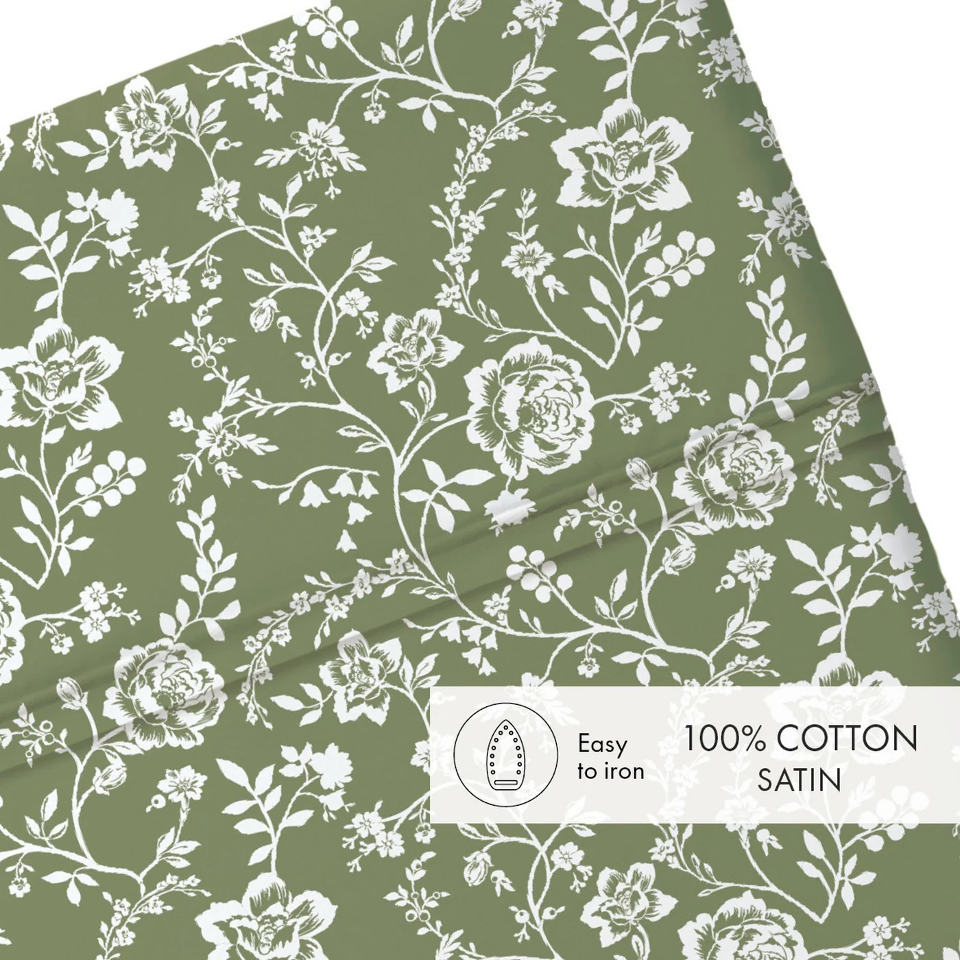 Drap Plat Bébé Satin De Coton - Vert - Parterre De Roses - Image 4