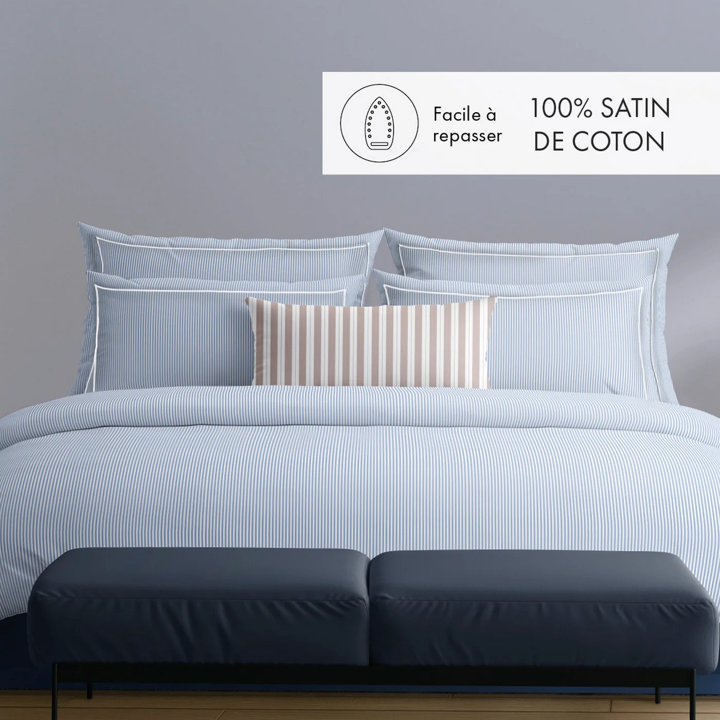 Drap Plat Coton Percale - Bleu Clair - Nantes - Image 3