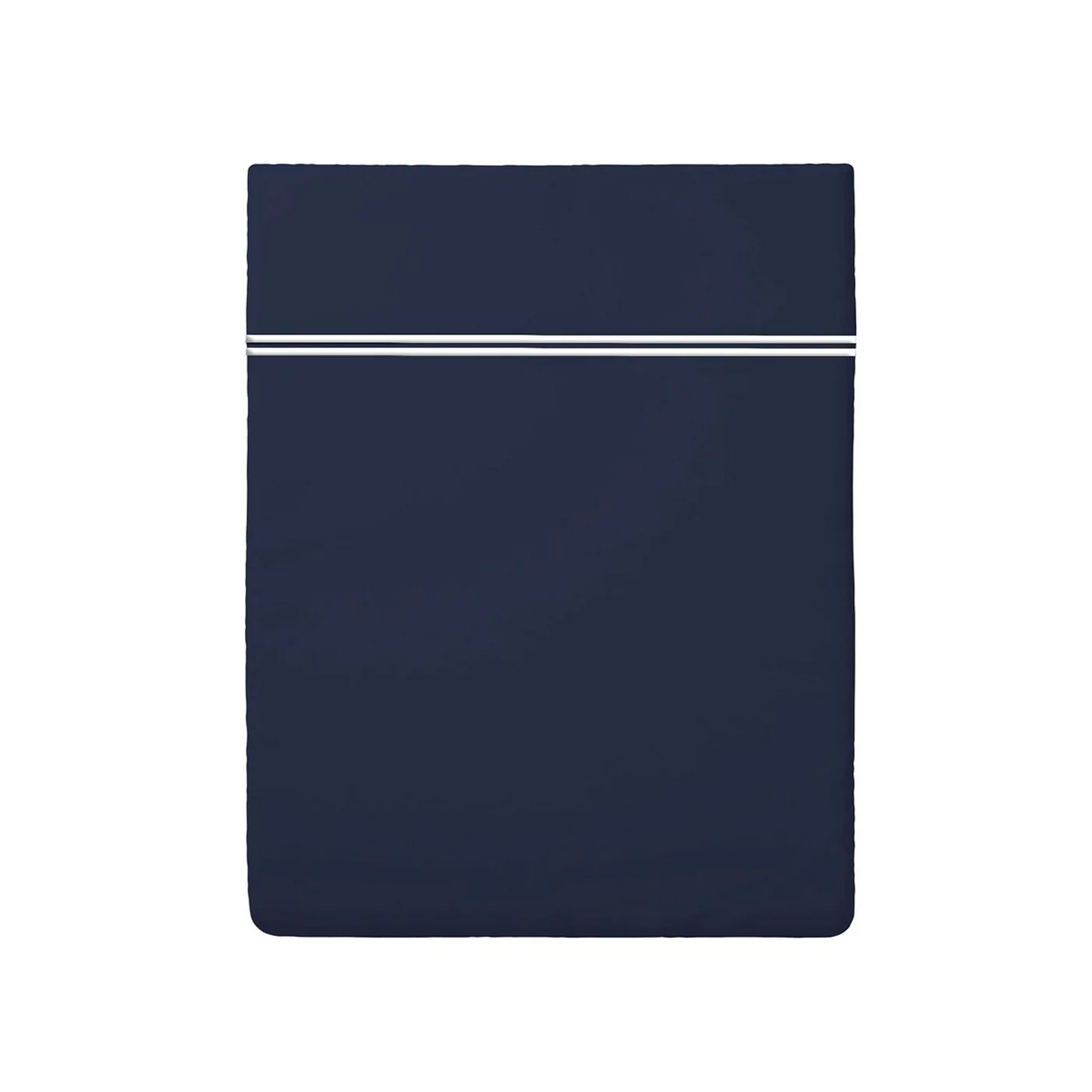 Drap Plat Satin De Coton - Blanc / Bleu Foncé - Nice - Image 5