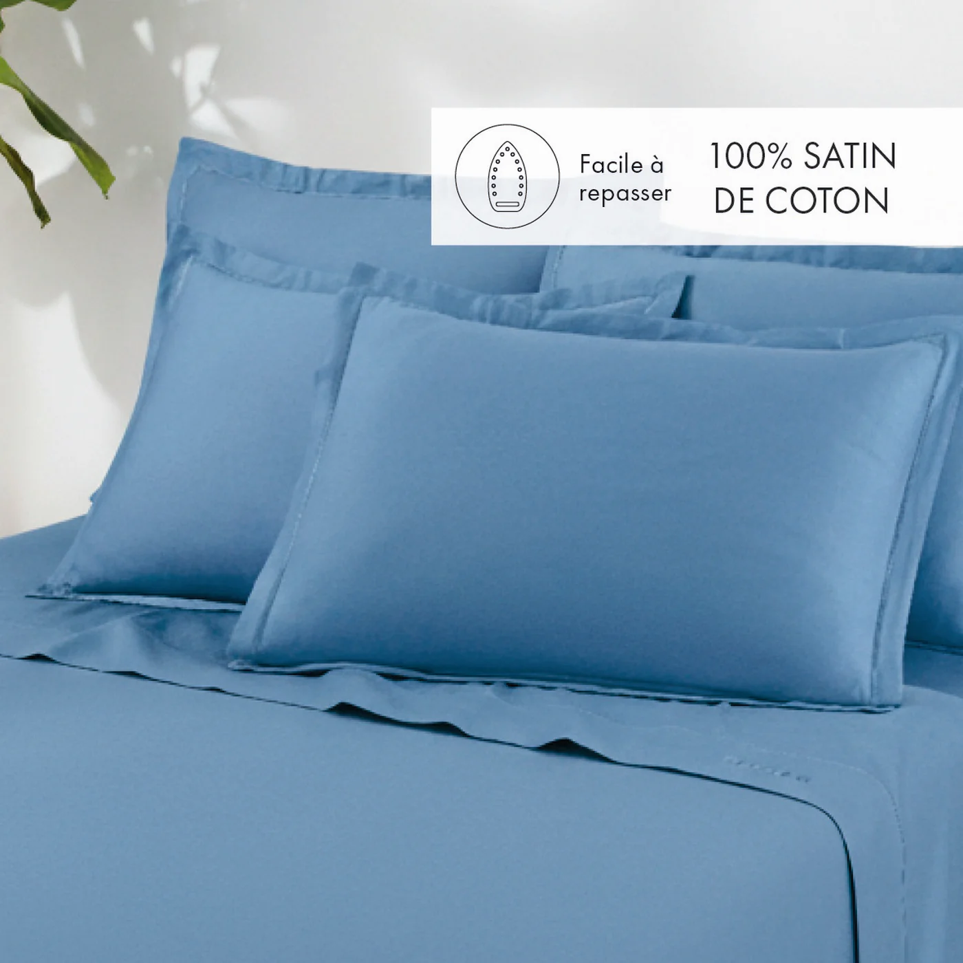 Drap Plat Satin De Coton - Bleu 05 - Uni 1 Baratta - Image 2