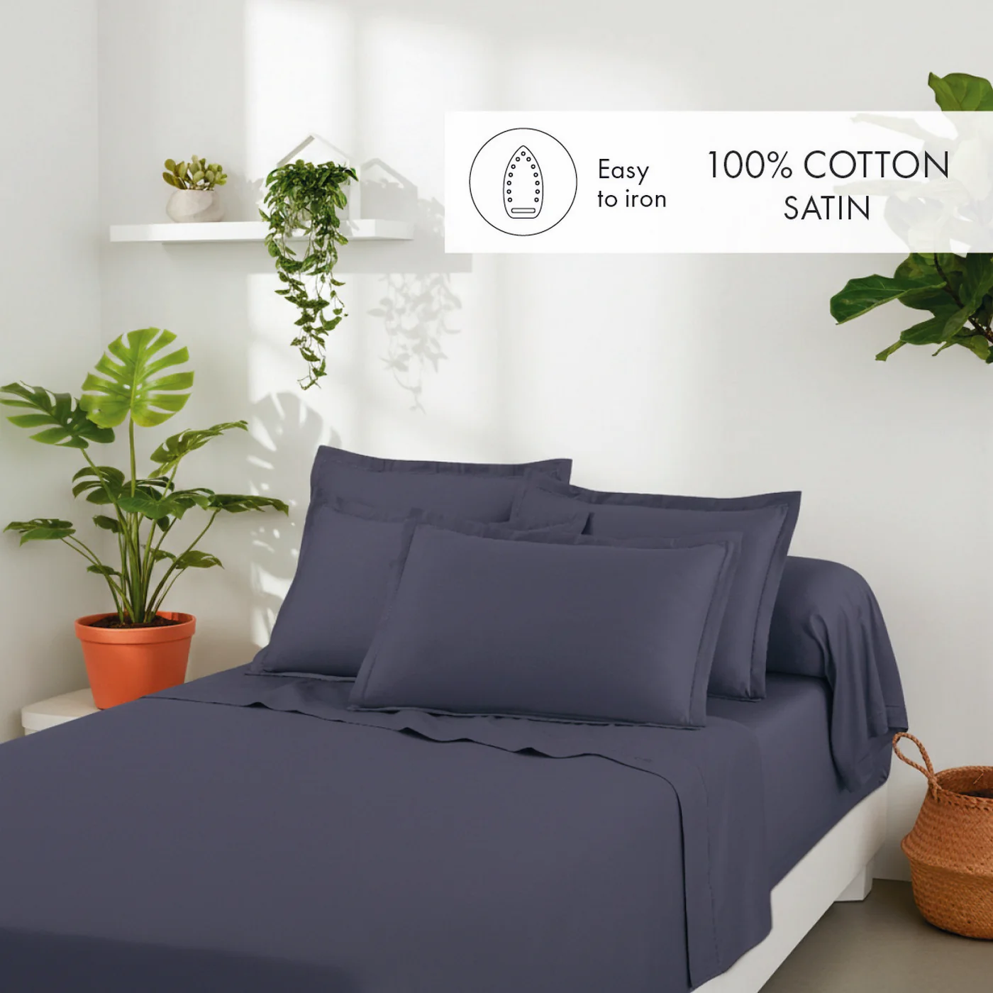 Drap Plat Satin De Coton - Bleu 06 - Uni 1 Baratta - Image 3