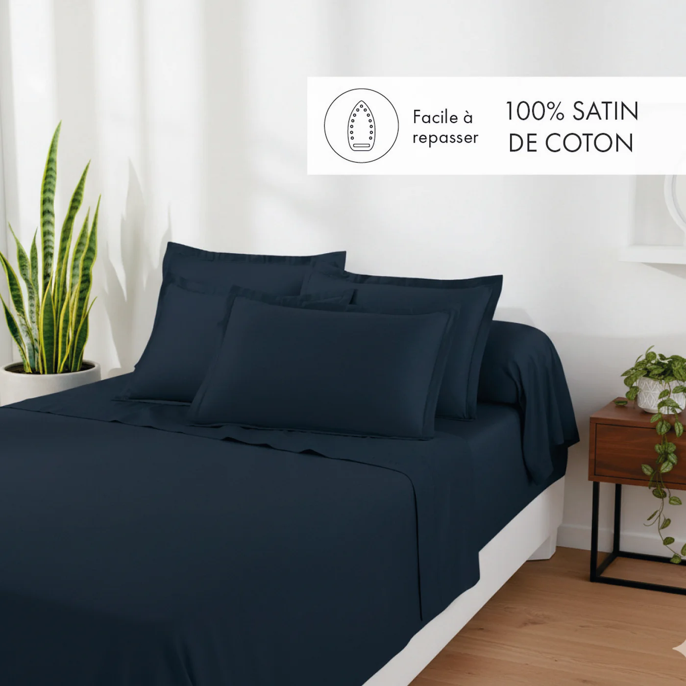 Drap Plat Satin De Coton - Bleu 11 - Uni 1 Baratta - Image 2