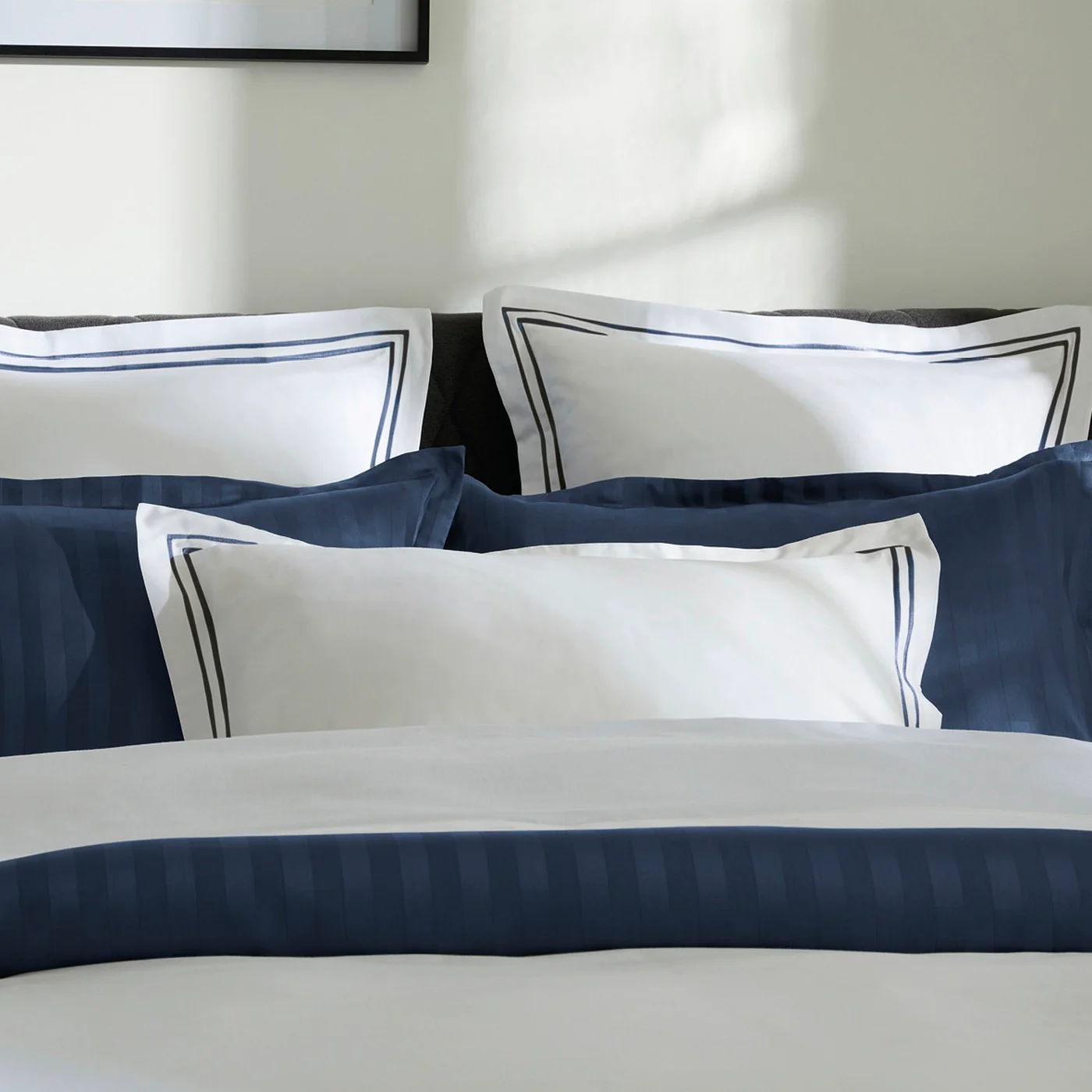 Drap Plat Satin De Coton - Bleu Foncé / Blanc - Nice - Image 5
