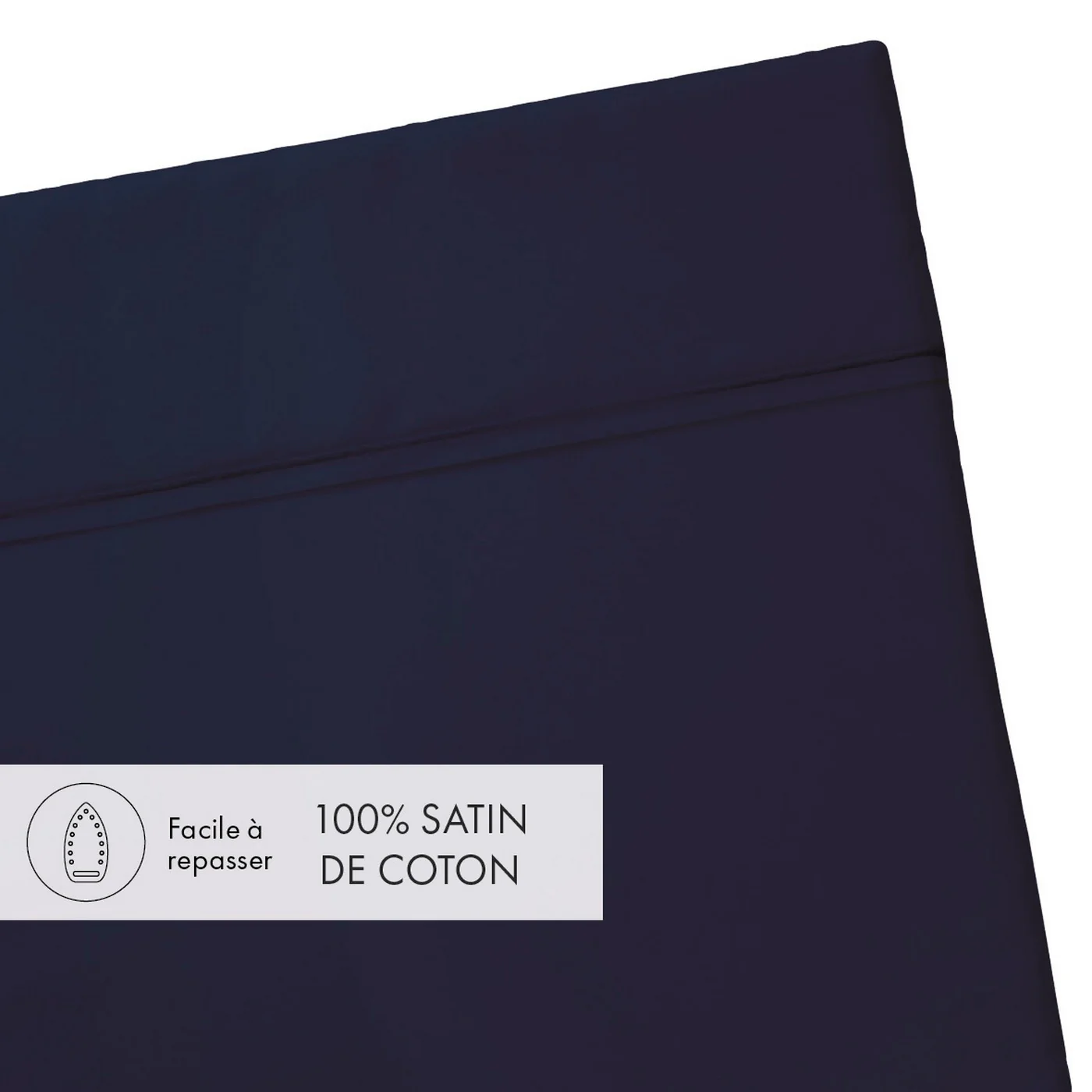 Drap Plat Satin De Coton - Bleu Foncé - Uni - Image 2