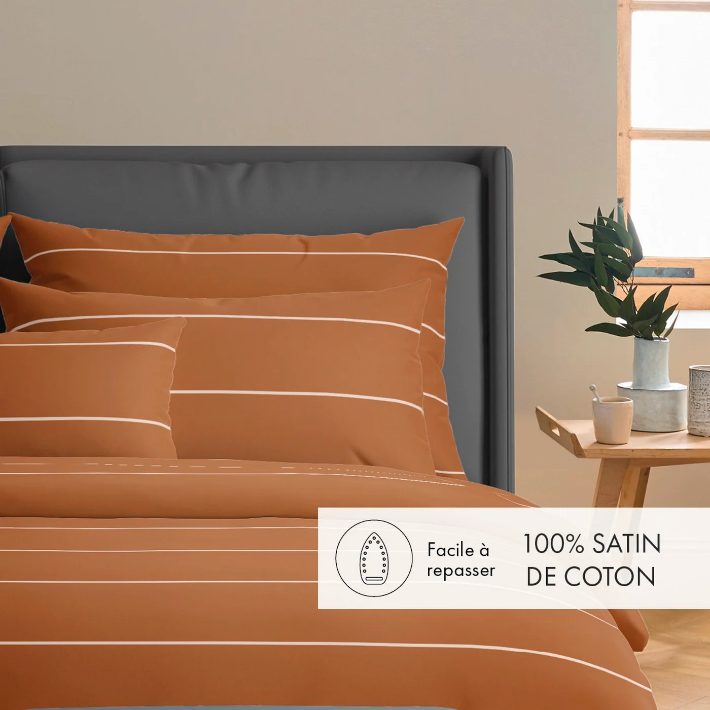 Drap Plat Satin De Coton - Brun - Camille - Image 3