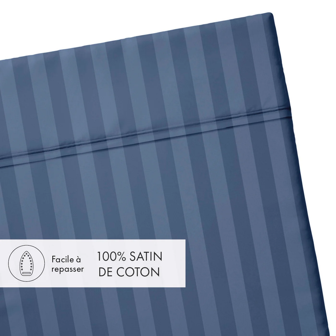 Drap Plat Satin De Coton Dobby Stripe - Bleu - Dobby Stripe Woven - Image 2