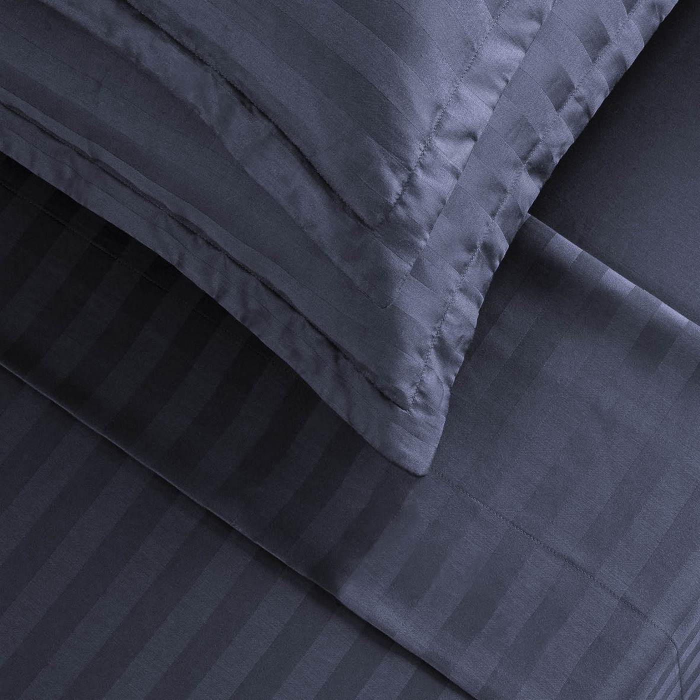 Drap Plat Satin De Coton Dobby Stripe - Blue Foncé - Dobby Stripe Woven - Image 2