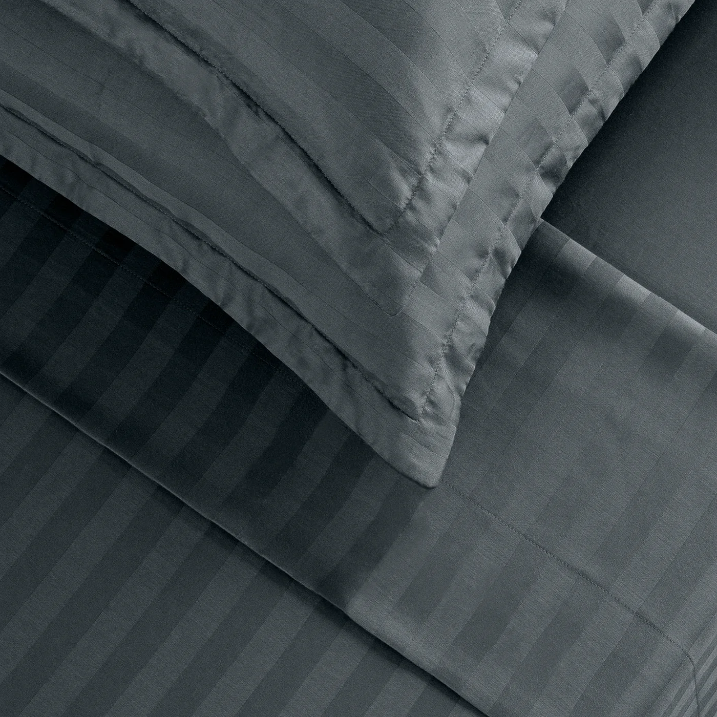 Drap Plat Satin De Coton Dobby Stripe - Gris Foncé - Dobby Stripe Woven - Image 5