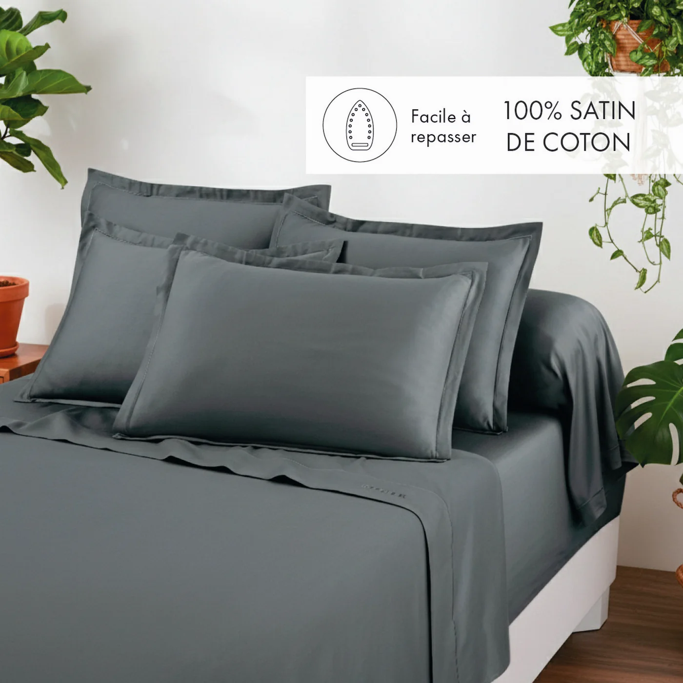 Drap Plat Satin De Coton - Gris 02 - Uni 1 Baratta - Image 2
