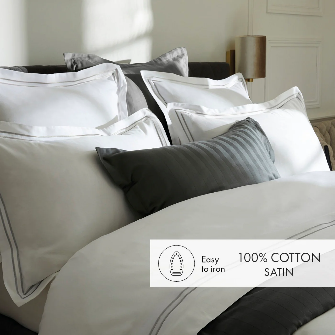 Drap Plat Satin De Coton - Gris / Blanc - Nice - Image 4
