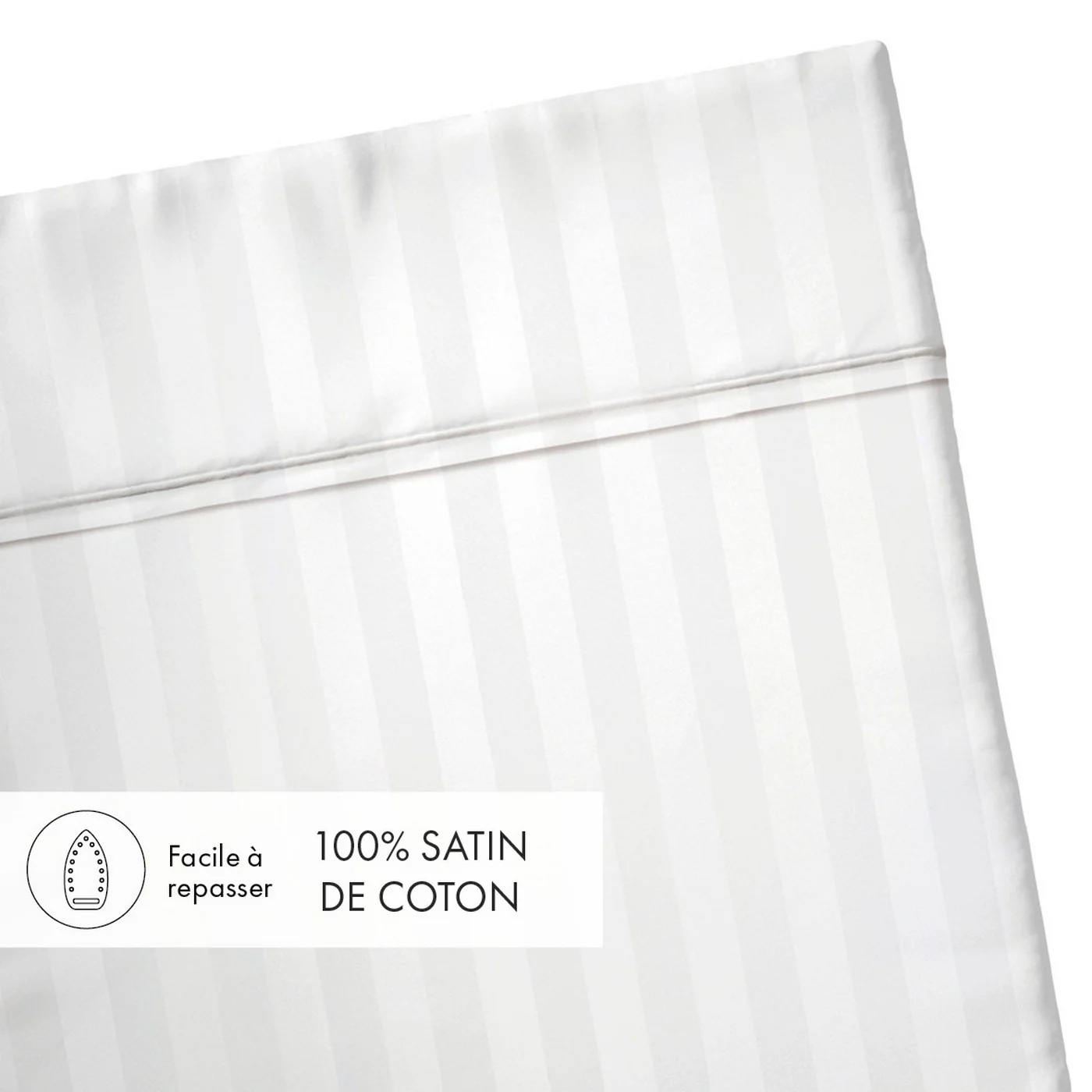 Drap Plat Satin De Coton Rayure Tissé Dobby - Blanc - Dobby Stripe Woven - Image 2