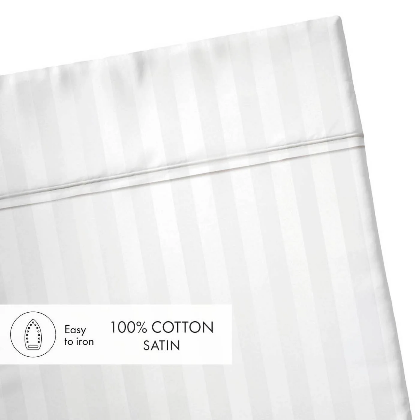 Drap Plat Satin De Coton Rayure Tissé Dobby - Blanc - Dobby Stripe Woven - Image 3