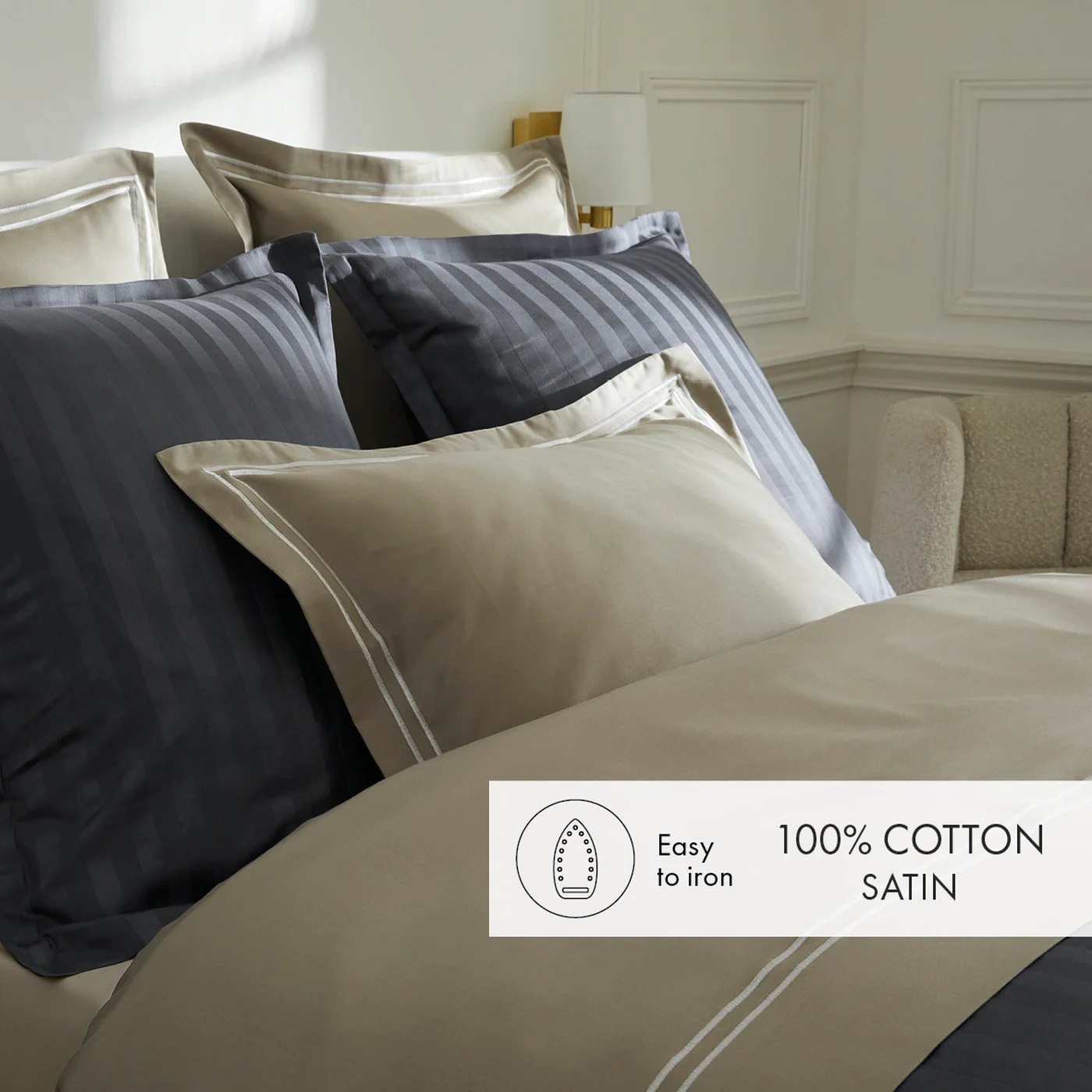 Drap Plat Satin De Coton - Taupe / Taupe - Nice - Image 3